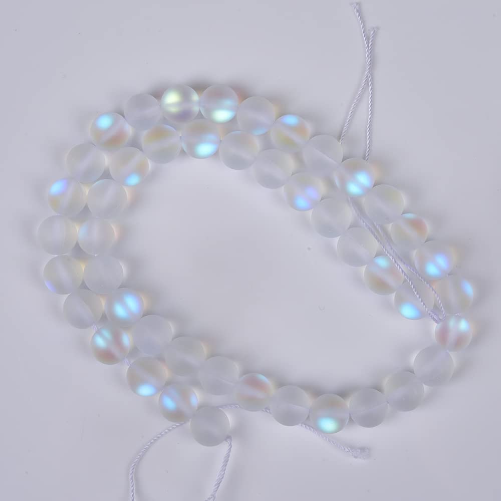 Asingeloo 48PCS 8mm Natural Mystic Aura Quartz Gemstone Frosted Matte Titanium Opalite White Rainbow Round Loose Beads 15 inch Full Strand