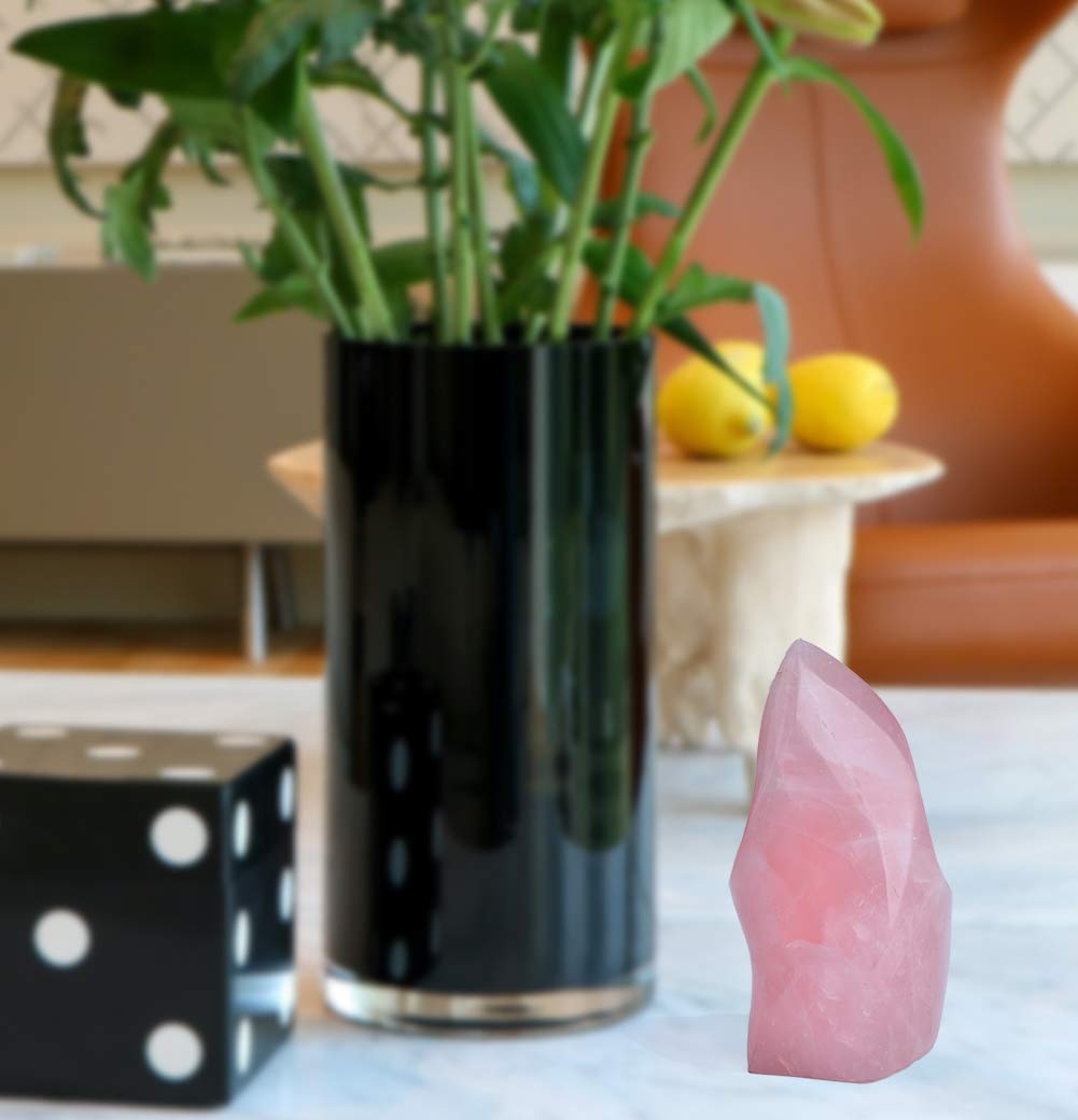 AMOYSTONE Rose Quartz Standing Crystals Big Home Decor Real Rose Quartz Stone Large Flame Tower Energy Meditation Healing Stone 1.0-1.5LB