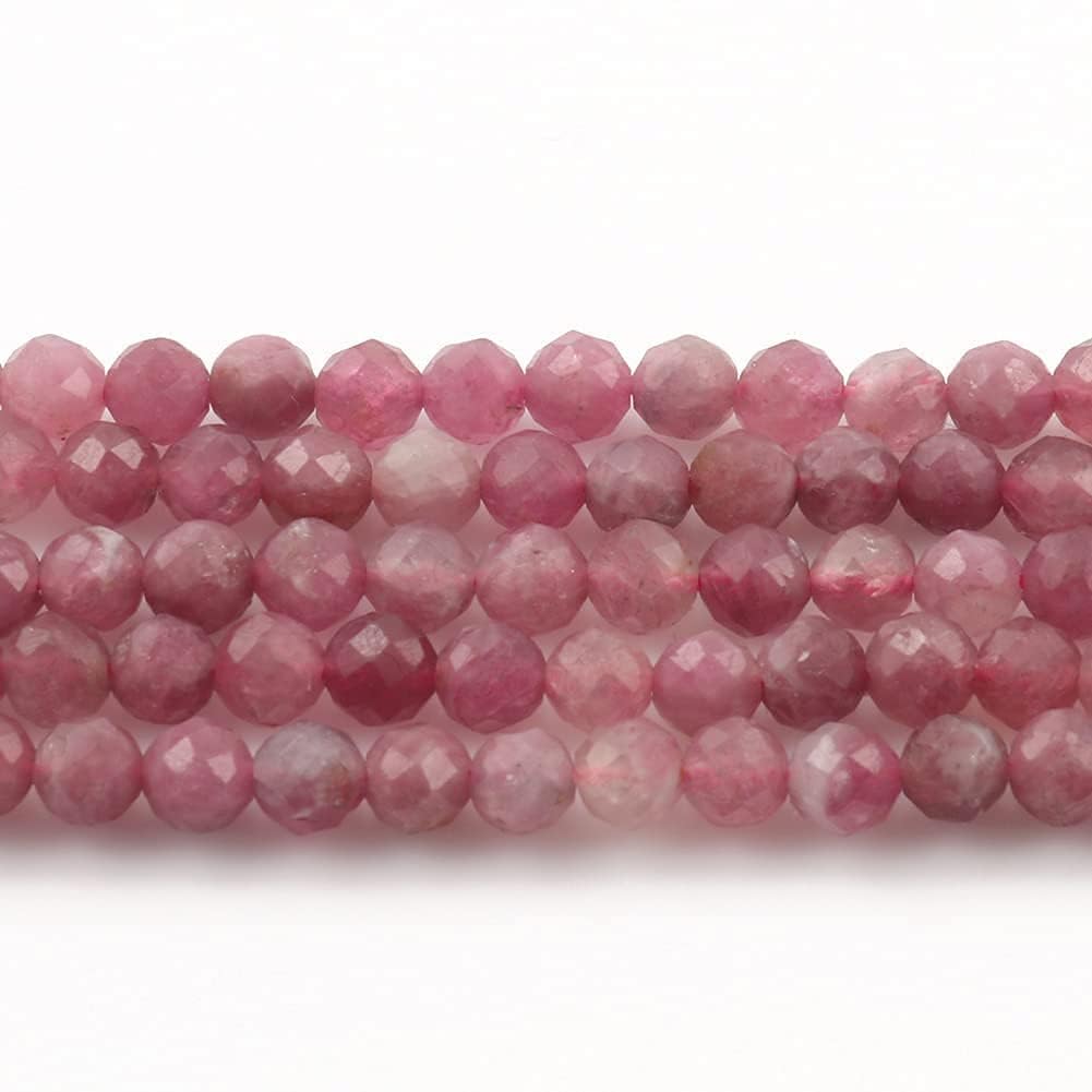 Song Xi 180pcs 2mm Natural Pink Tourmaline Gemstone Beads Faceted Round Loose Stone Beads for Jewelry Making (1 Strand)