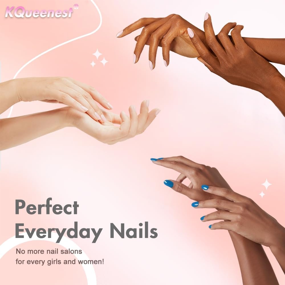 Glitter Pink Press on Nails Medium Stiletto Almond,KQueenest Pure Color Acrylic Nails Kit Reusable Fake Nails Feature Protective UV Coating for Women Nail Art Manicure in 24PCS