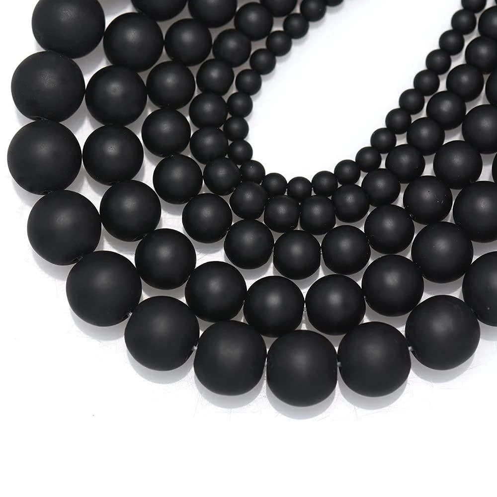 6mm 65pcs Onyx Round Beads Tassels Chandelier Necklace Earrings Bracelet Strand Gem Natural Stone Dull Polished Fashion Jewelry Findings DIY Bangle Making Accessories (6mm, Black Matte)