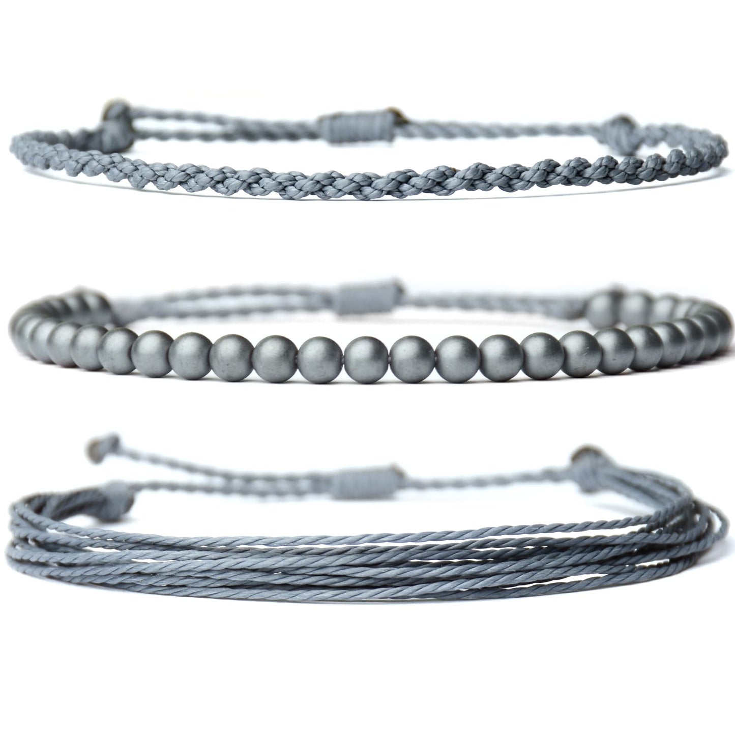 Handmade Natural Stone Beaded Healing Bracelet Gift for Men Adjustable Rope String Bracelet (Hematite(GREY), Adjustable)