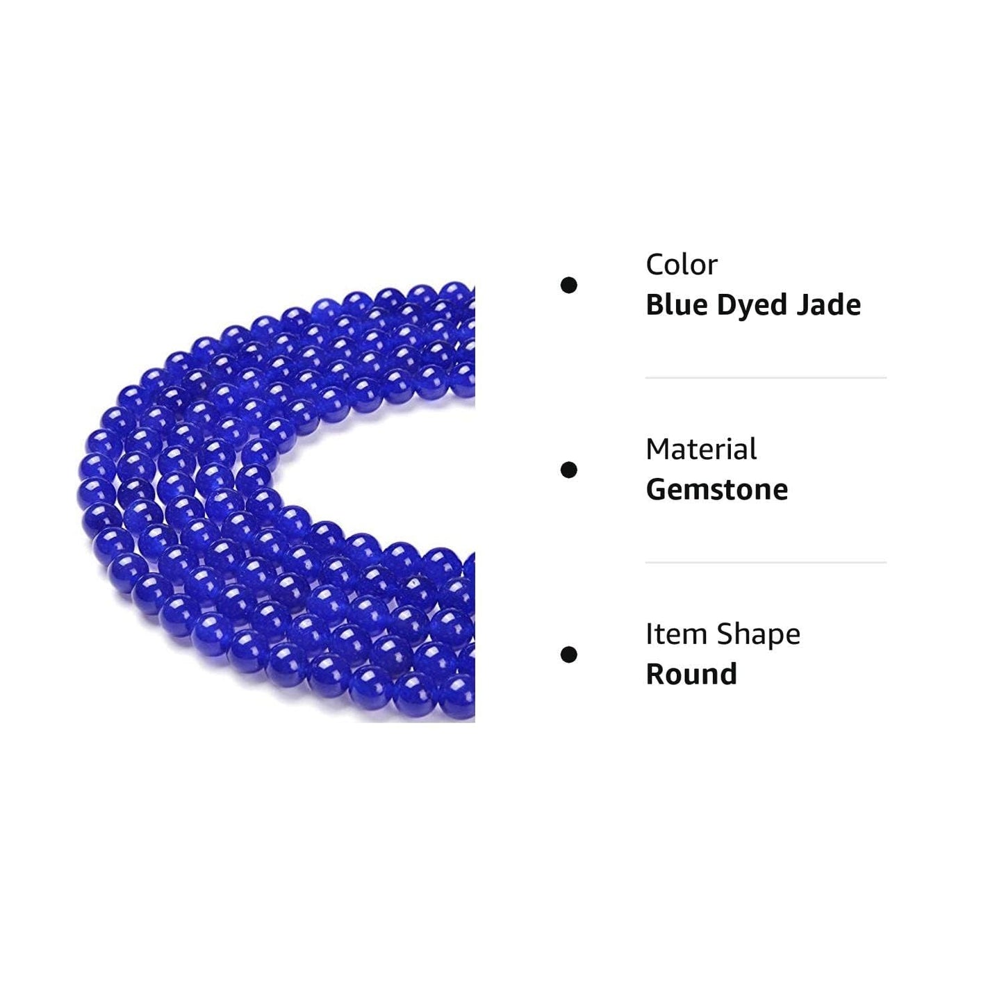PLTbeads Gorgeous Blue Dyed Jade Natural Gemstone Loose Beads 6mm Smooth Round Approxi 15.5 inch DIY Bracelet Necklace for Jewelry Making