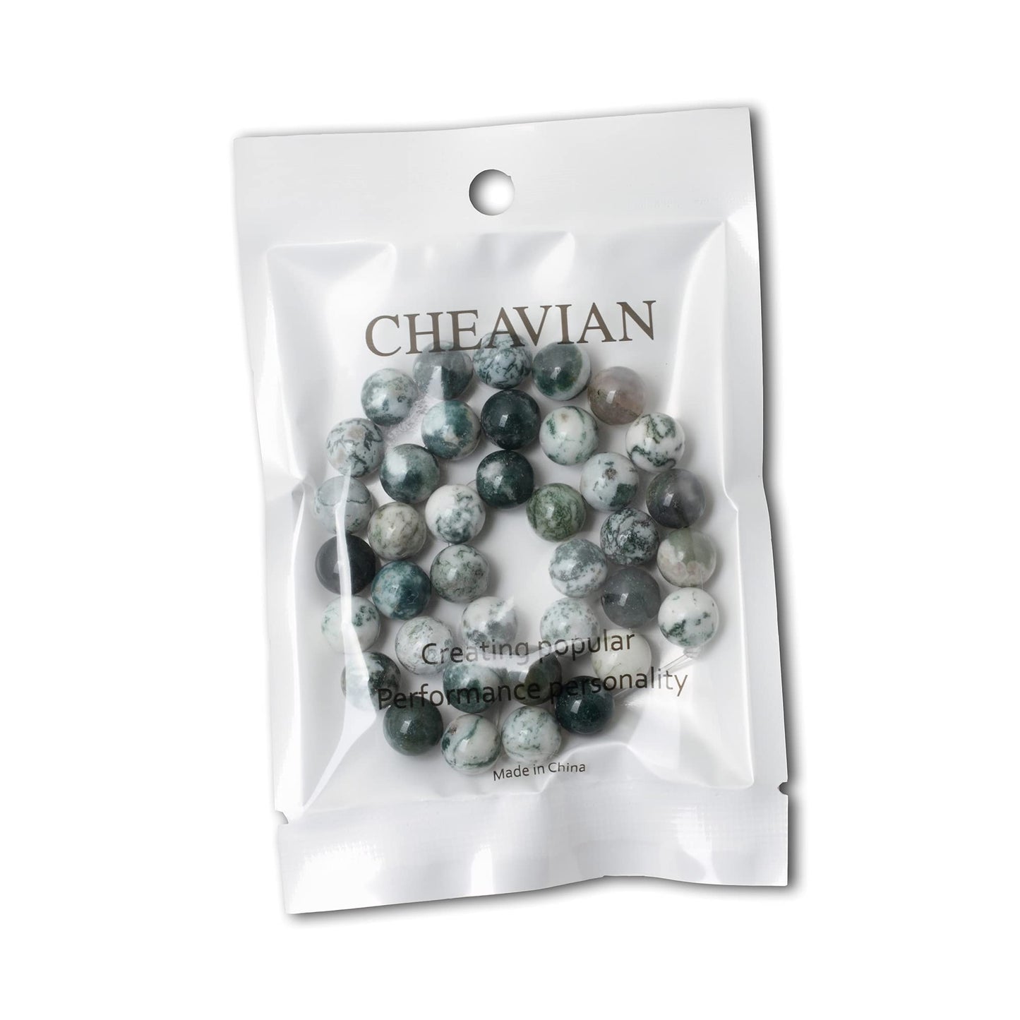 CHEAVIAN 10mm 35PCS Natural Tree Agate Round Loose Beads for Jewelry Making 1 Strand 15"