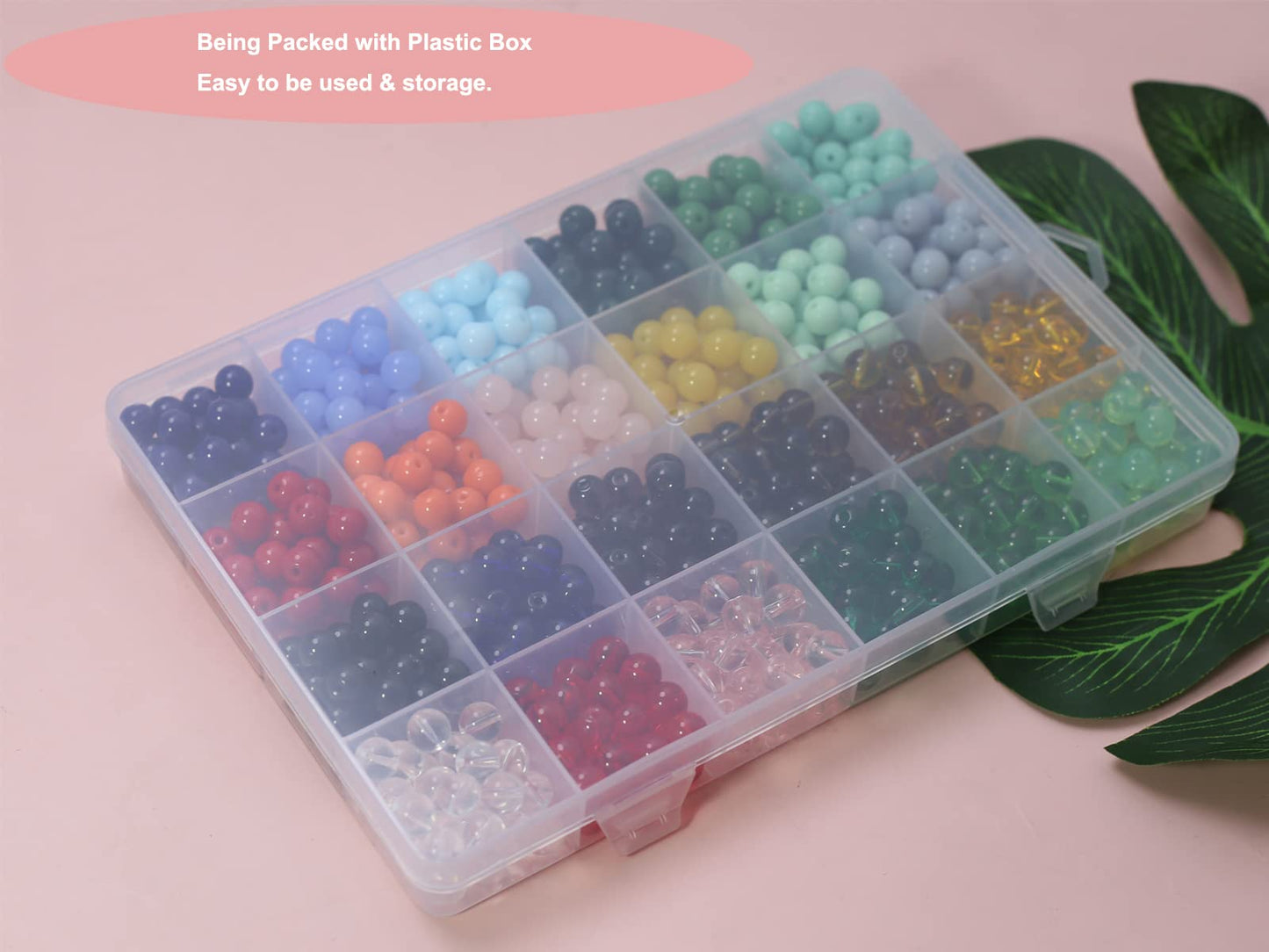 Pamir Tong 720PCS 8mm Glass Round Beads Bulk Crystal Beads Bracelet Beads Making Kit Healing Chakra Beads with 500pcs Space Loose Beads for Jewelry Making and DIY Crafts (8mm Solid&Clear)