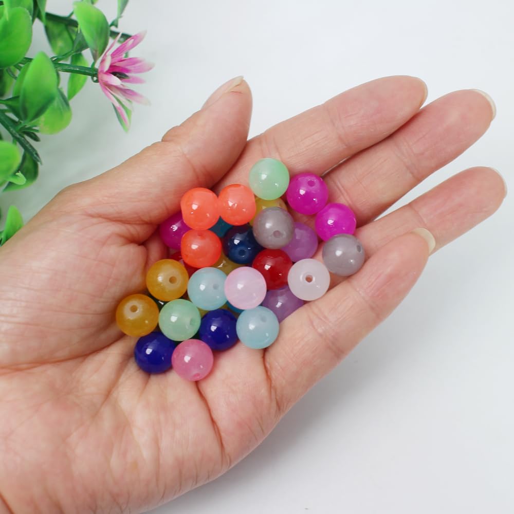 Pamir Tong 626PCS 10mm Glass Beads Jewelry Making Beads Imitative Jade Beads Bracelet Round Space Loose Beads for Earring, Necklaces-Adult Craft Supplies