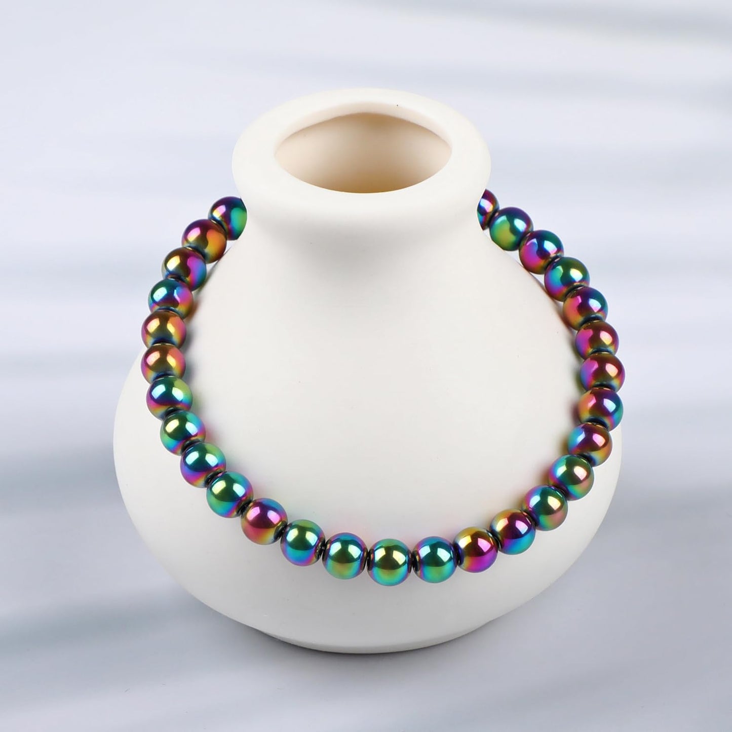 LPBeads Handmade Natural Gemstone Stretch Elastic 6mm Rainbow Coated Hematite Bracelet Healing Crystal Round Stone Beads Jewelry Gifts for Women Men
