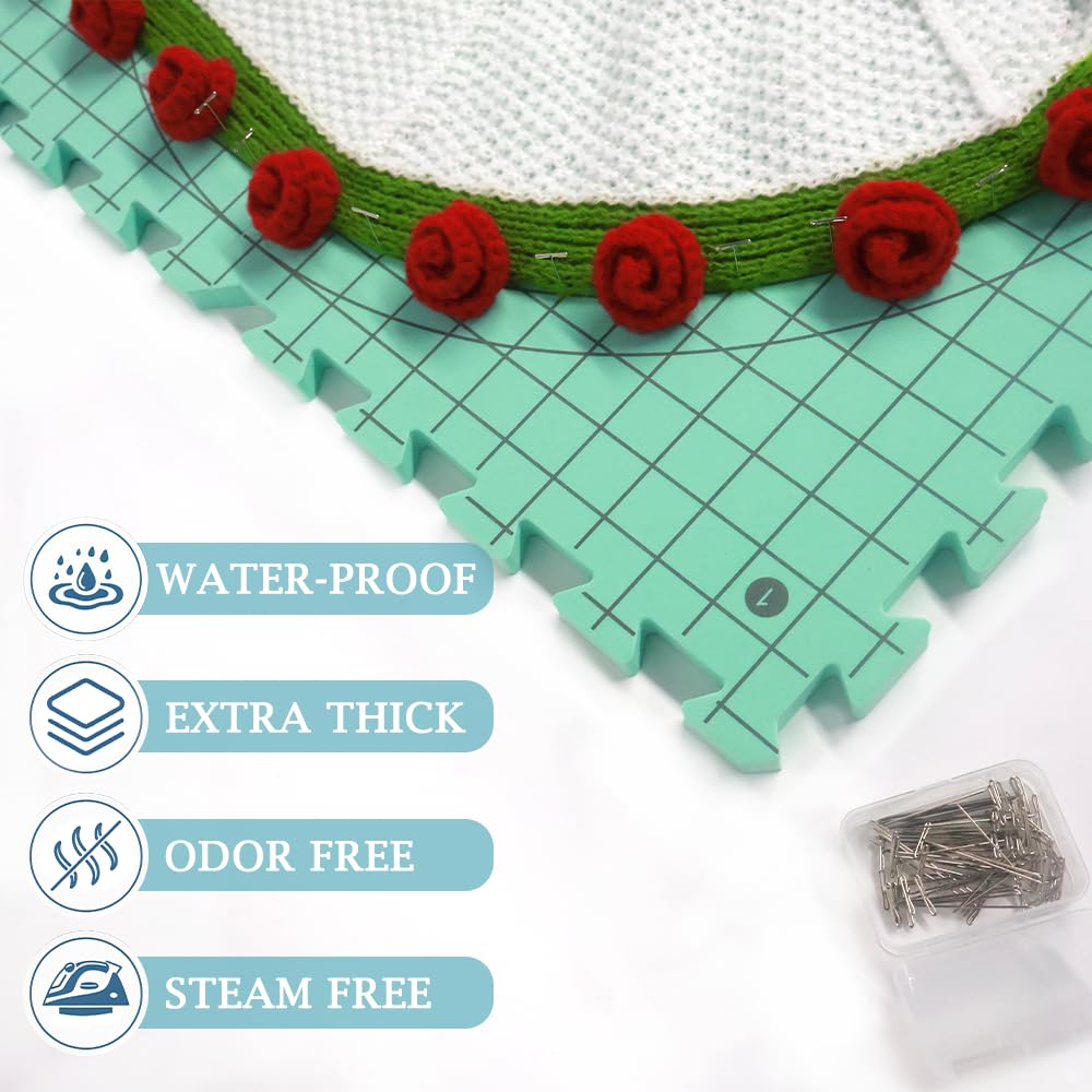 Yarniss Large Ergonomic Crochet Hooks Set 6.5mm 7.0mm 8.0mm 9.0mm 10.0mm and Blocking Mats for Knitting&Crochet Project, Thickened Blocking Board with Grid Line&T-Pins