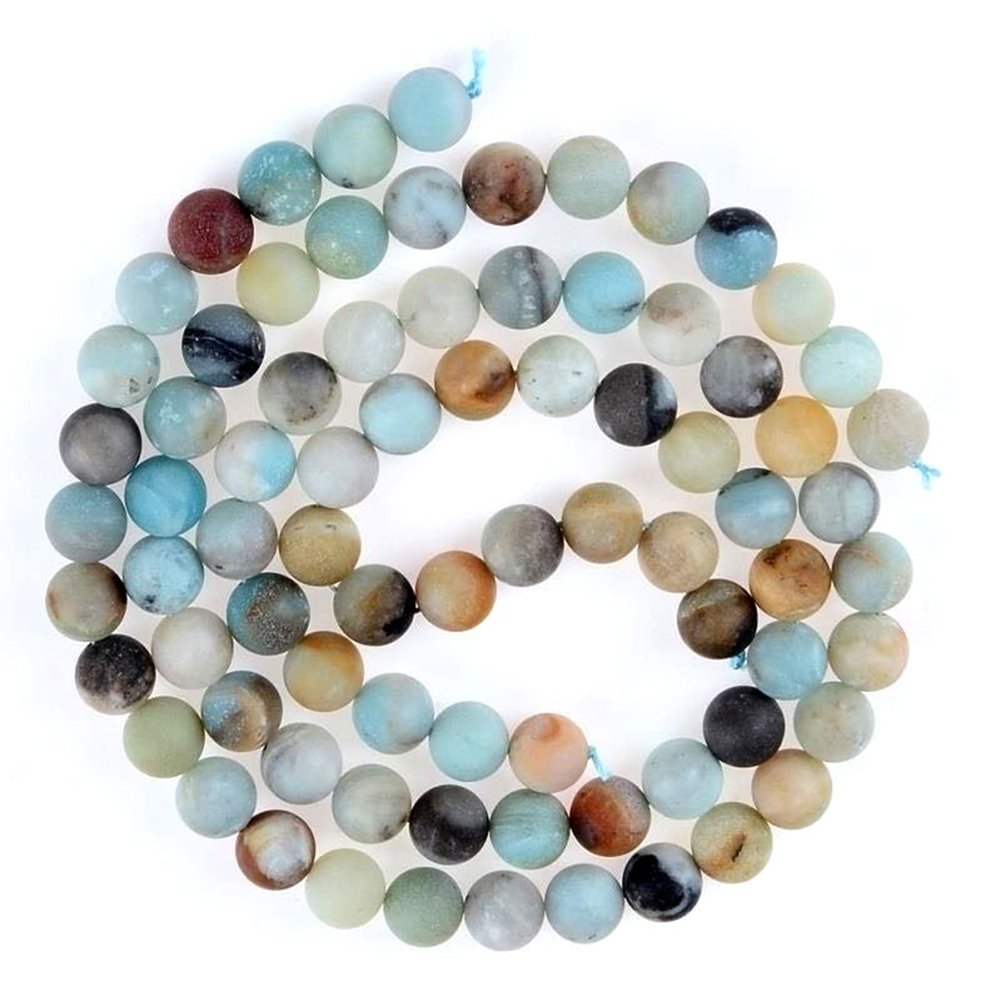 PLTbeads Natural Gemstone Loose Beads Matte Approxi 15.5 inch DIY Bracelet Necklace for Jewelry Making (8mm, Matte Colorful Amazonite)