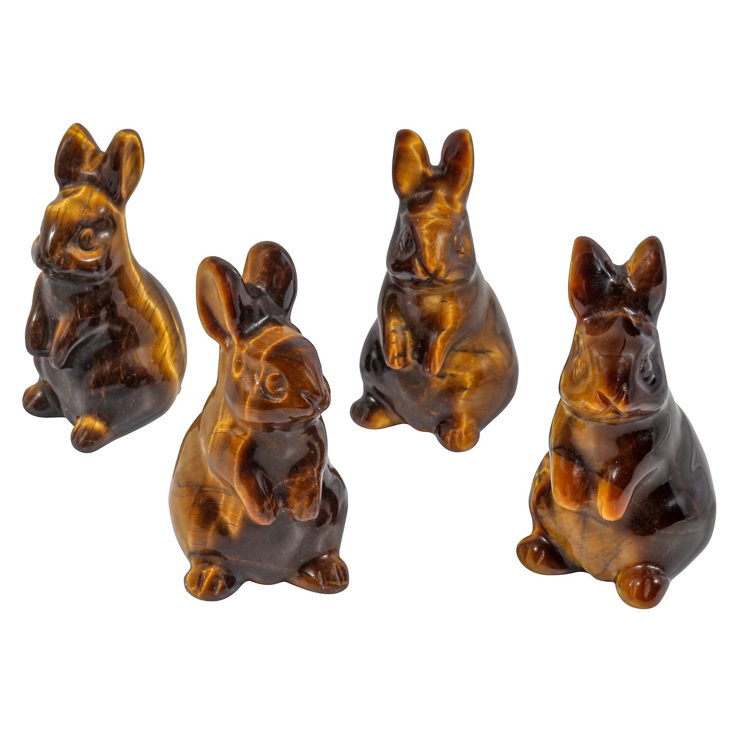 Loveliome Rabbit Crystal Decor Figurines, 2 Inches Natural Healing Stones Hand Carved Sculpture Ornaments Colletctible, Tiger's Eye