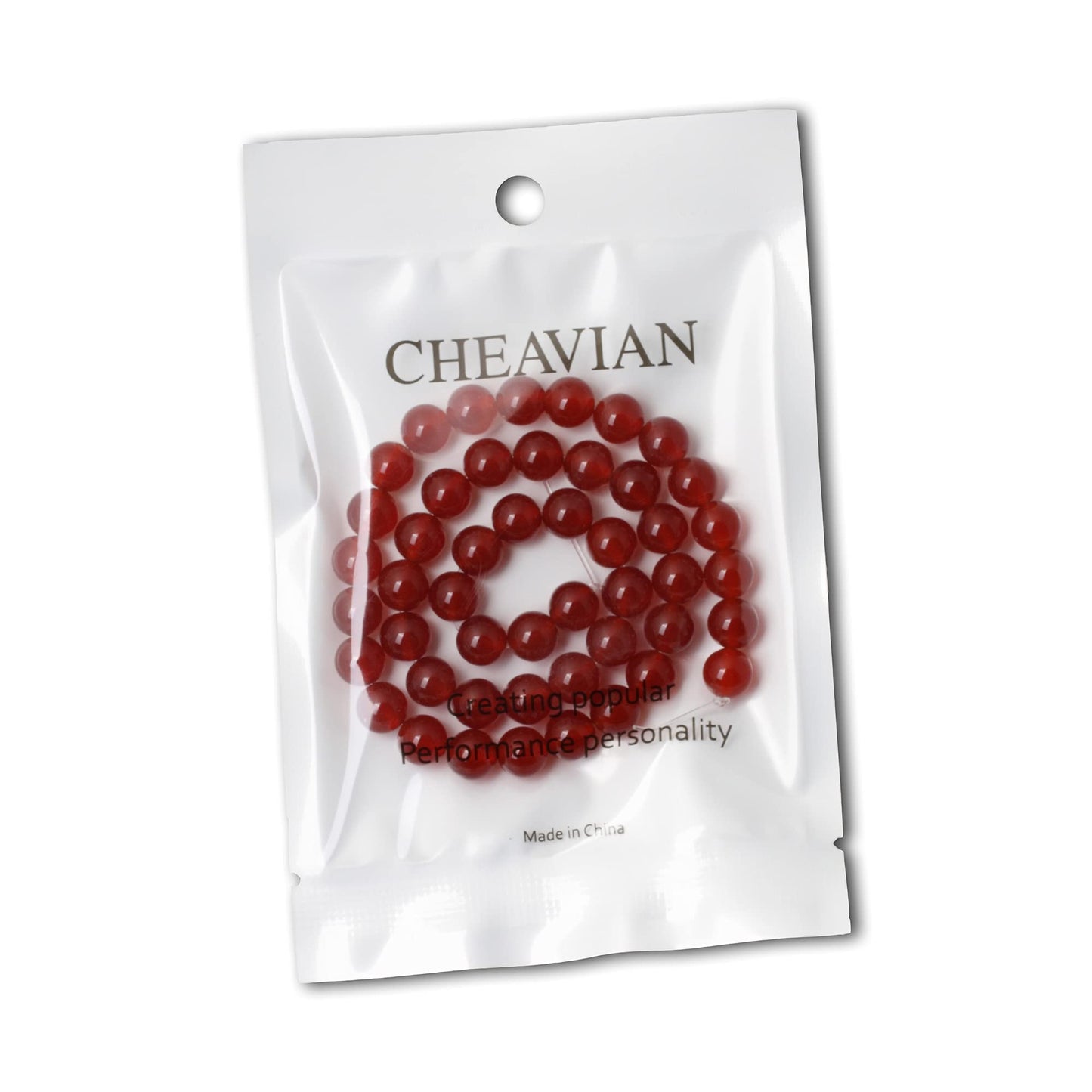 CHEAVIAN 45PCS 8mm Natural Red Agate Gemstone Round Loose Beads for Jewelry Making 1 Strand 15"