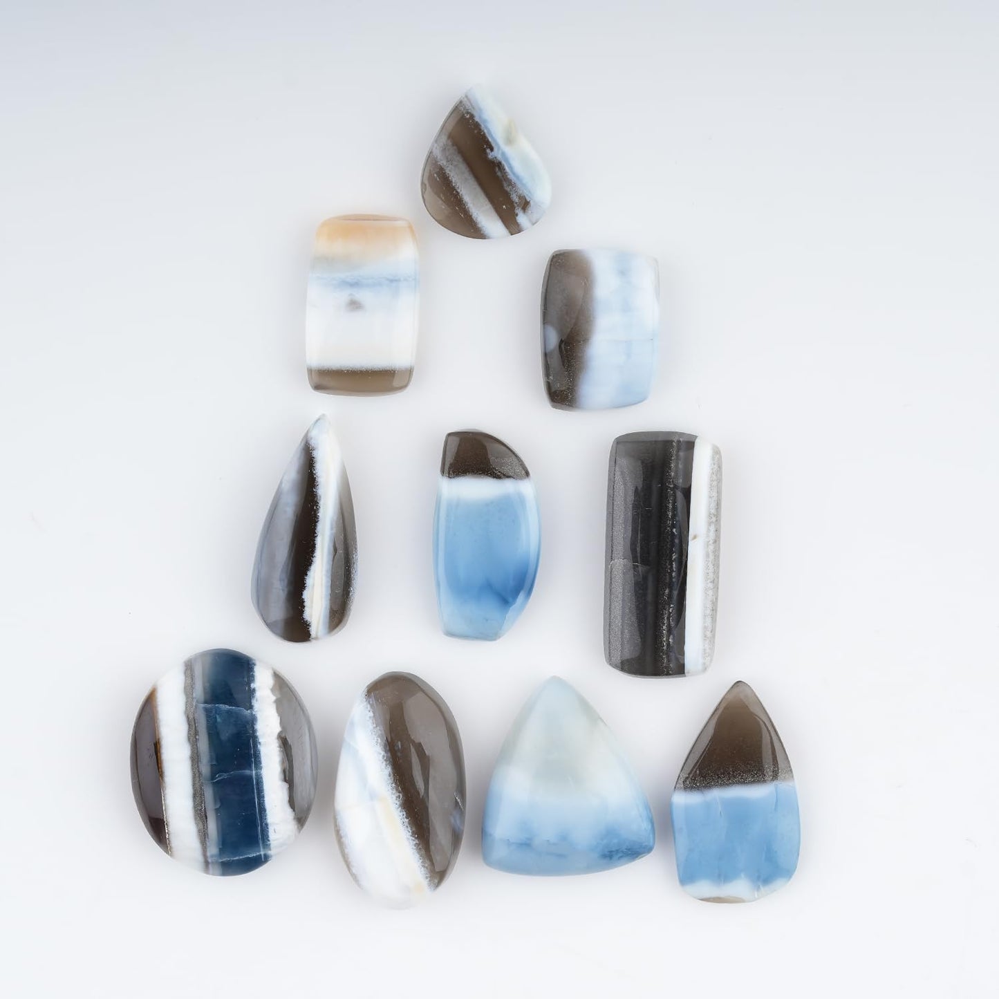 ColouredRocks (10pcs. BANDED BLUE OPAL, Mix Shape, Natural Cabochon Crystals, Loose Gemstone, Wholesale Polished Supply, Jewelry Making, DIY Craft, Gem Collection (16-22mm free size)