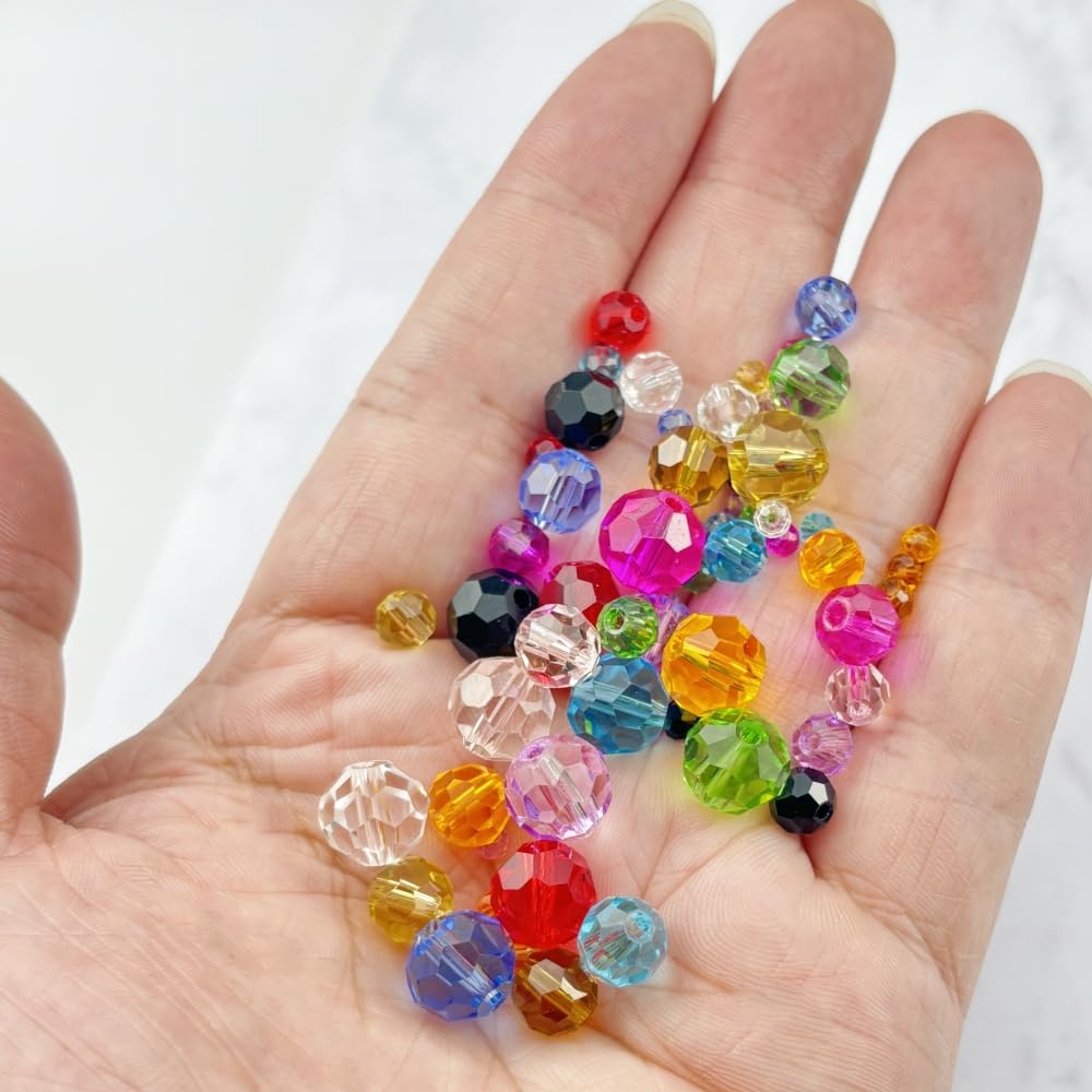 Honkoolly 480pcs Crystal Glass Beads 3mm 4mm 6mm 8mm 10mm Round Faceted Glass Spacer Beads for Bracelets Necklace Earring DIY Jewelry Making Craft(Orange)