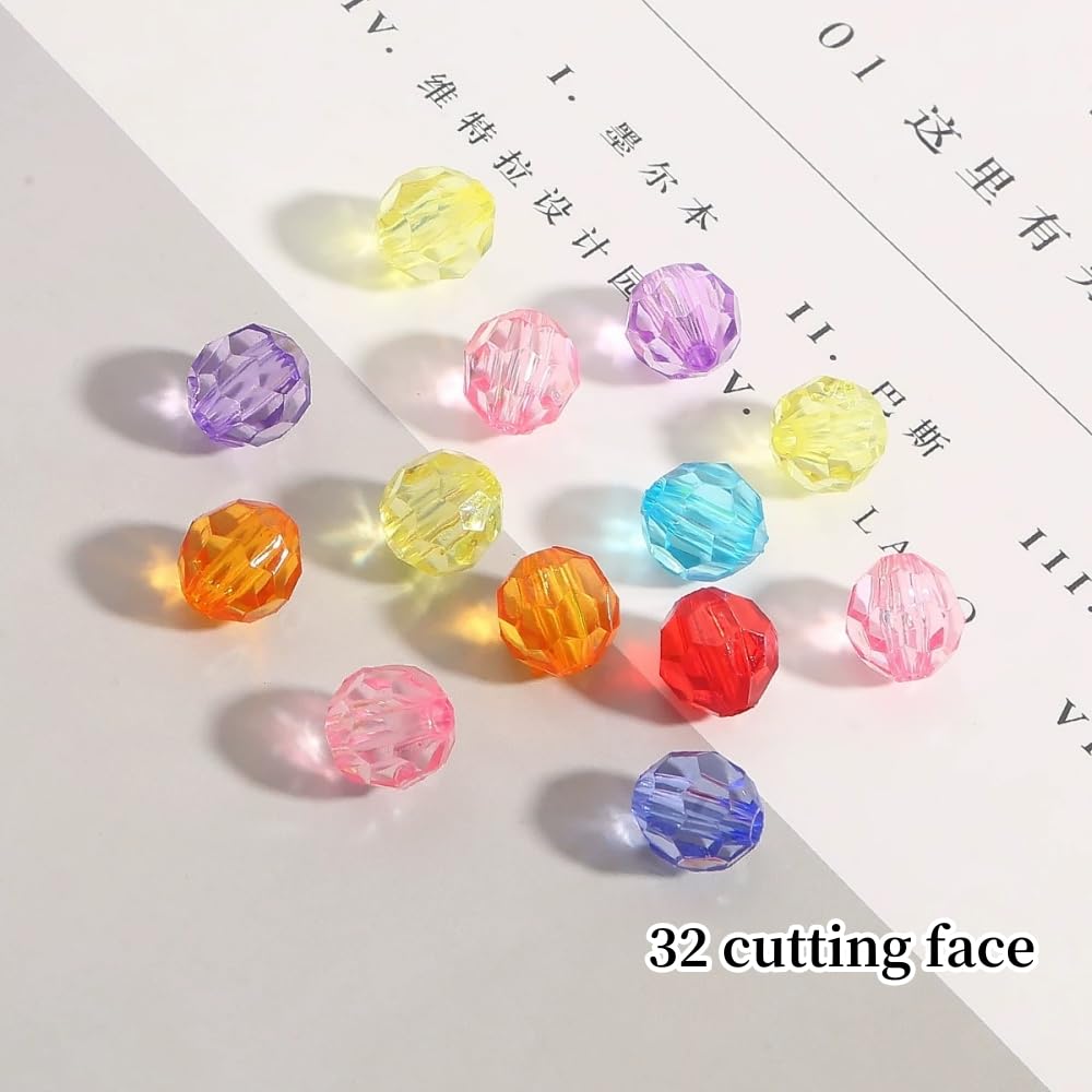 YUEXIGO 400pcs 8mm Acrylic Round Faceted Beads for Crafts Faceted Spacer Beads for Sewing Crafts Decoration Necklaces Bracelets Earrings Jewelry Making(Transparent)