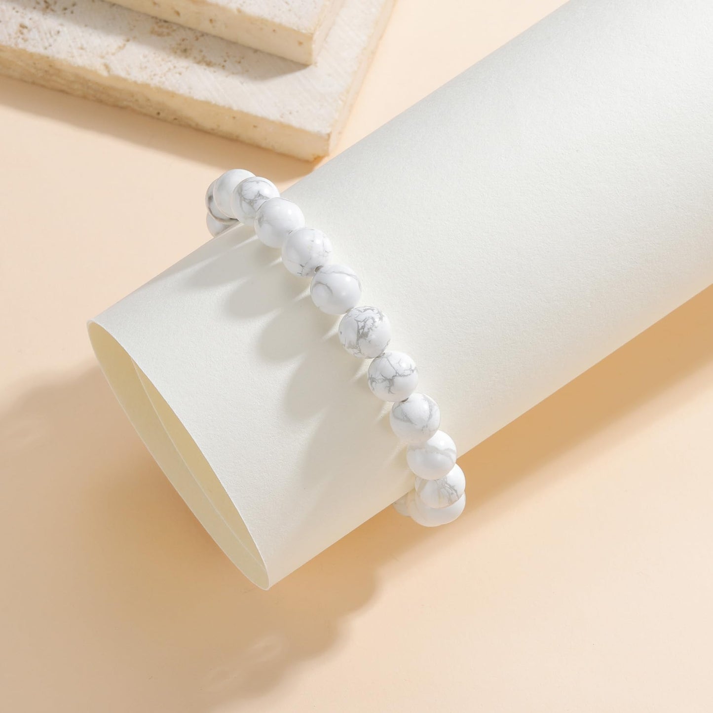 Udolfly Womens Crystal Beaded Bracelets for Women Men Protective Energy Bracelet Natural Gemstone Bead Bracelet 6mm Howlite