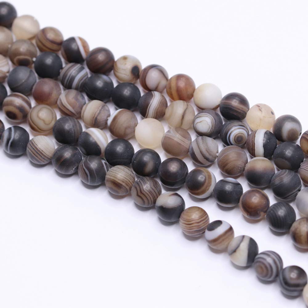 PLTbeads Natural Gemstone Loose Beads Smooth Round Approxi 15 inch DIY Bracelet Necklace for Jewelry Making (8mm, Matte Brown Stripe Agate)