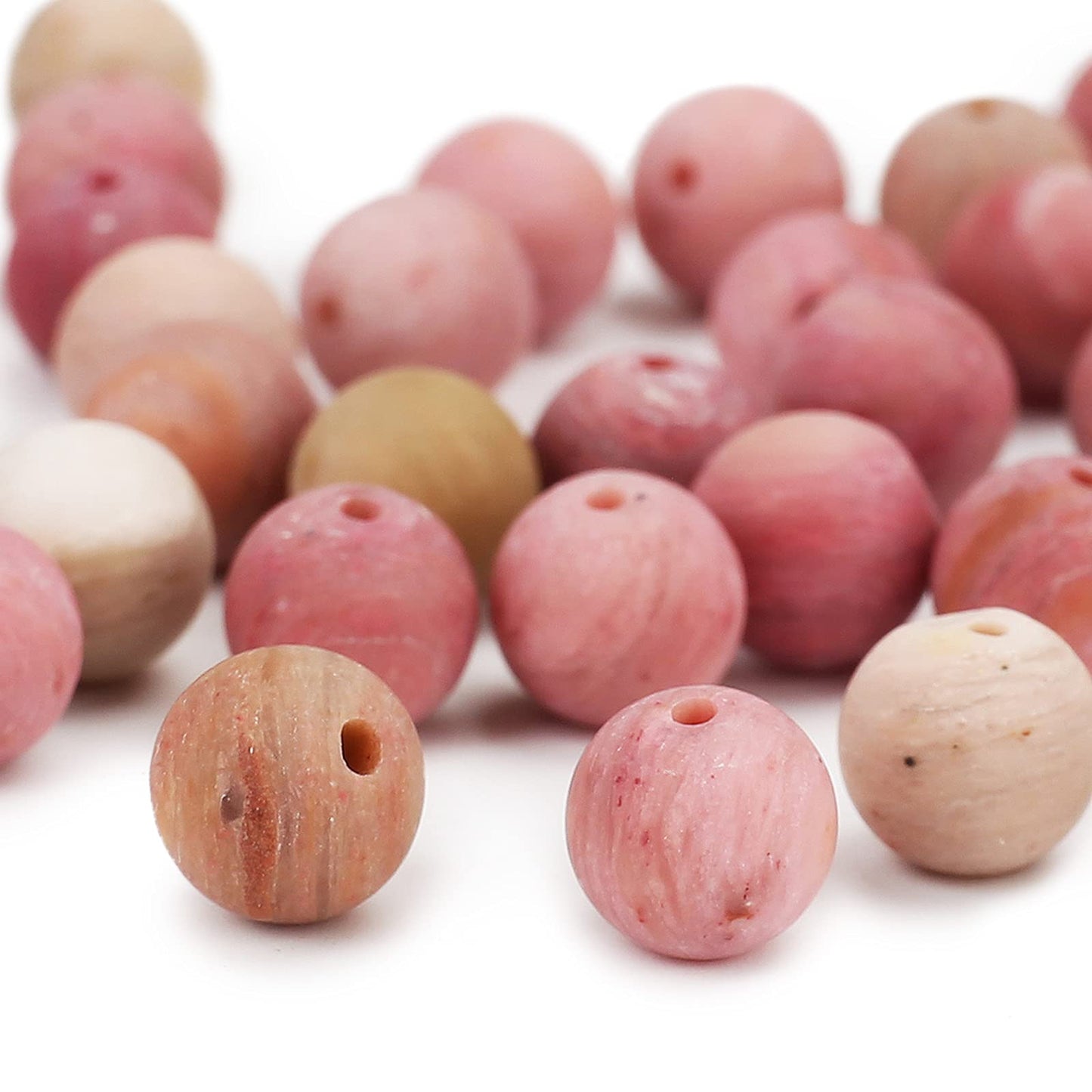 Natural Matte Rhodochrosite Beads, 6MM Round Frosted Unpolished Loose Gemstone Beads for Bracelet Necklace Jewelry Making, Energy Stone Healing Power with Stretch Beading Cord