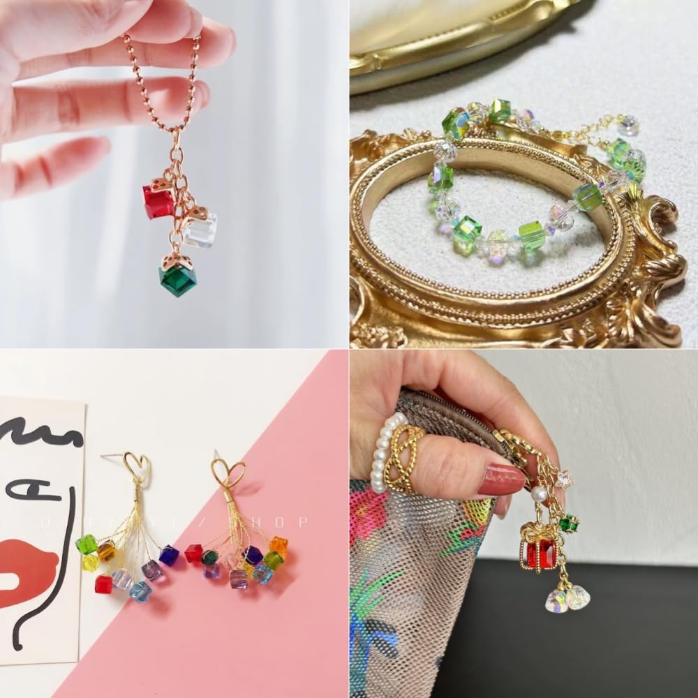 YUEXIGO 100pcs 6mm Cube Crystal Glass Beads for Jewelry Making Faceted Square Crystal Glass Bead Spacer Beads Loose Beads for Bracelet Earring Necklace DIY Craft(Rose Red)