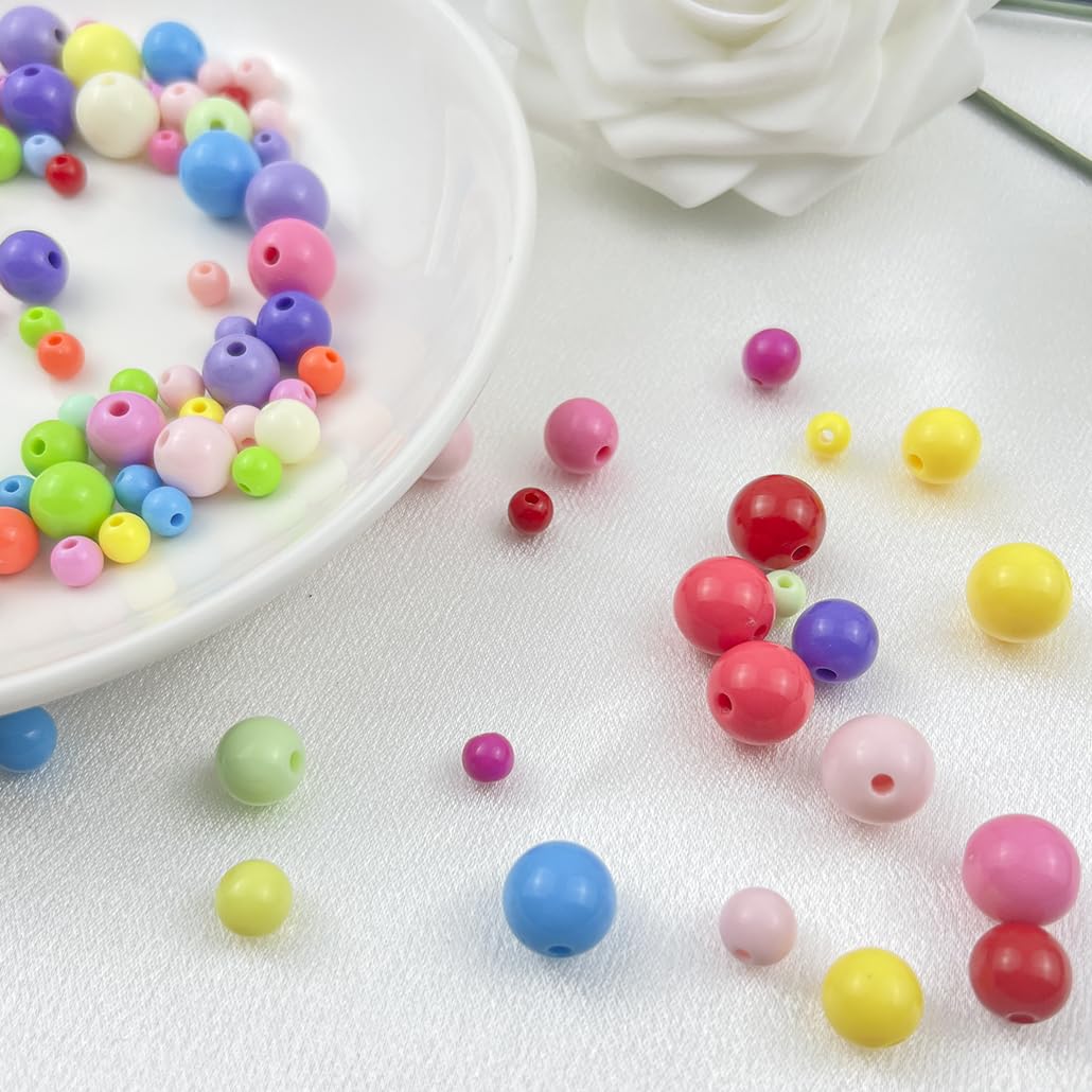 Mulutoo 200Pieces 10MM Acrylic Round Beads Round Acrylic Balls Chunky Beads Smooth Spacer Plastic Pastel Beads Craft Beads for Necklace and Bracelet Making Crafting Supplies(182-rose red)