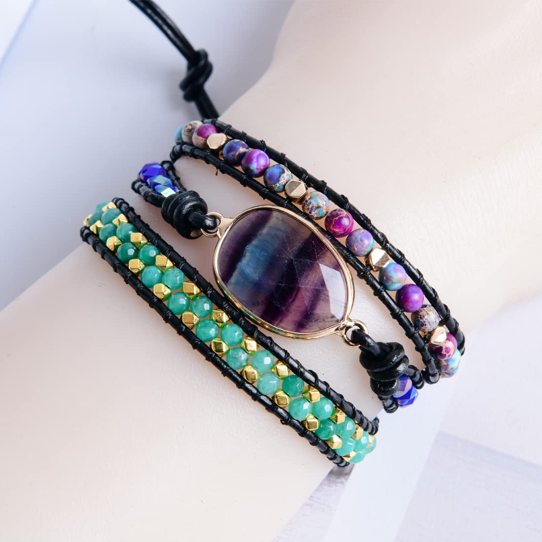 YGLINE Natural Stone Wrap Bracelet For Women,Healing Energy Bead Leather Wrap Bracelet Jewelry Collection