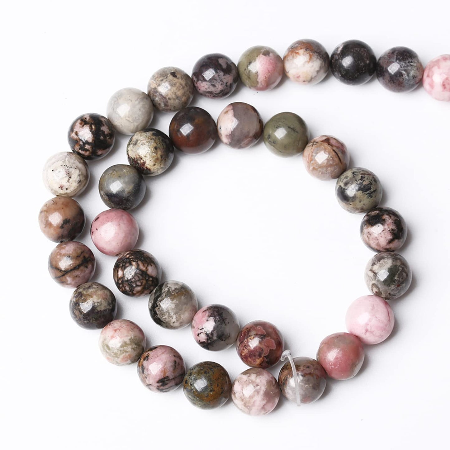 10MM 36PCS Natural Stone Black Stripe Rhodochrosite Gemstone Beads for Jewelry Making DIY Bracelet Necklace Semi Precious Crystal Beads