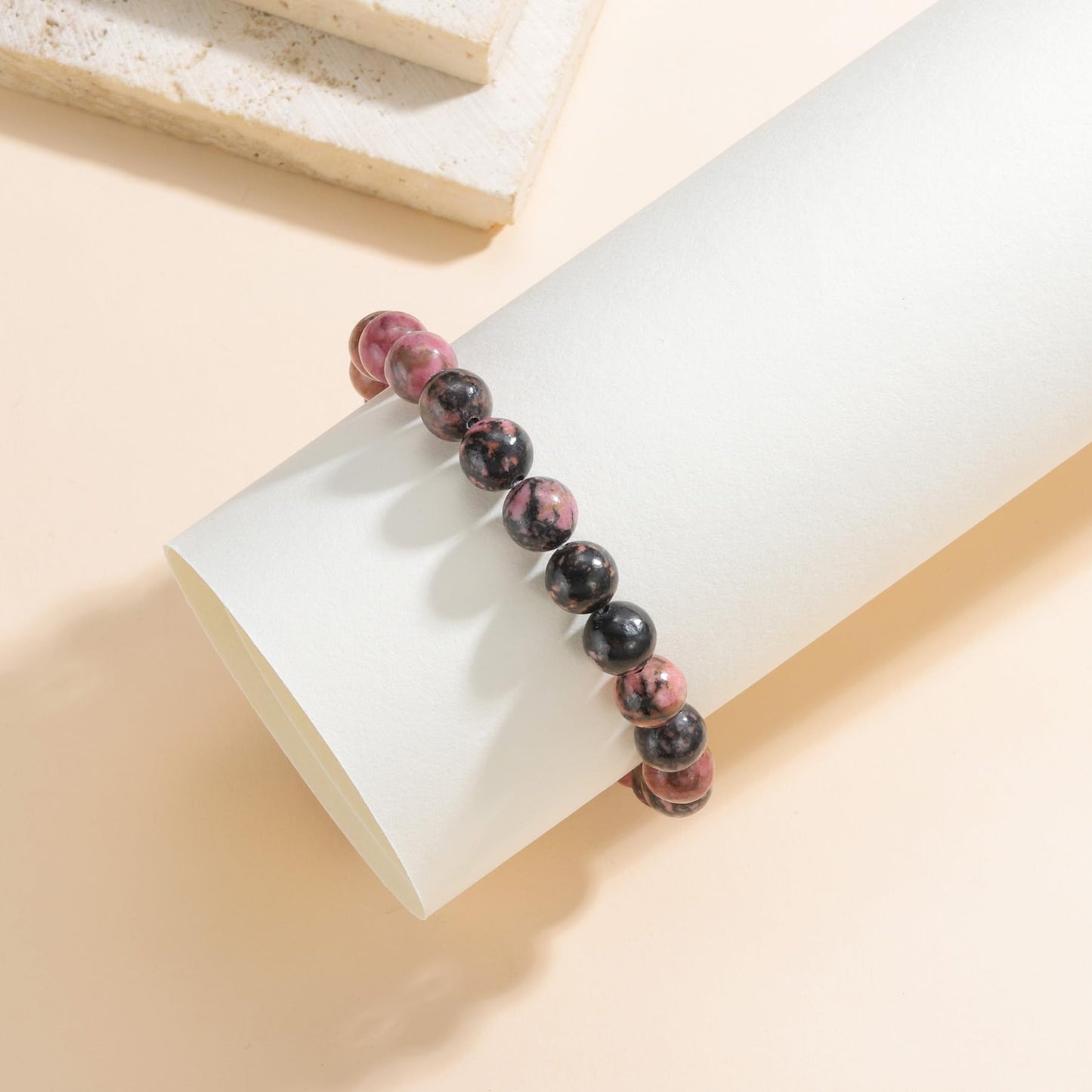 Udolfly Womens Crystal Beaded Bracelets for Women Men Protective Energy Bracelet Natural Gemstone Bead Bracelet 8mm Rhodonite
