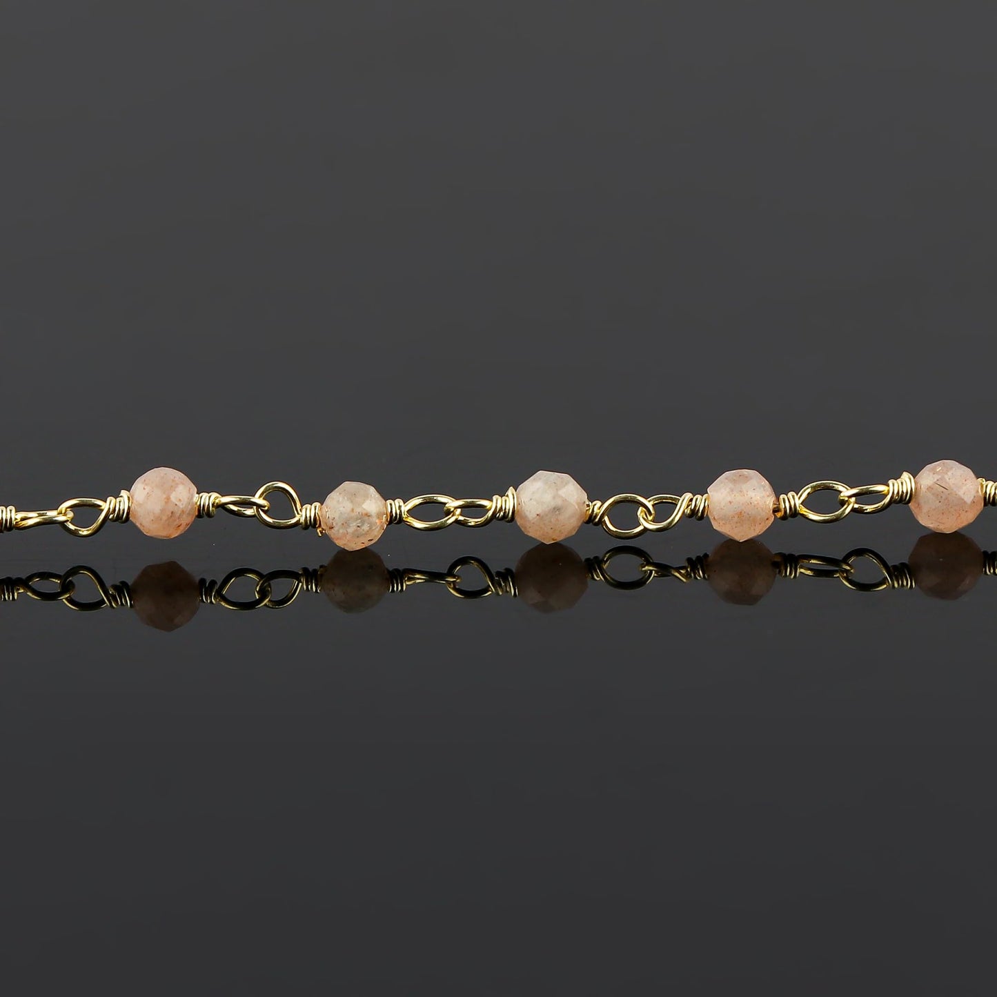 CRYSTALINES Natural Peach Moonstone Gemstone Cluster Bracelet, 14K Gold Plated Rosary Chain Beads, Handmade Bohemian Jewelry for Women, Healing Crystals, Birthday Christmas Gift, 8"