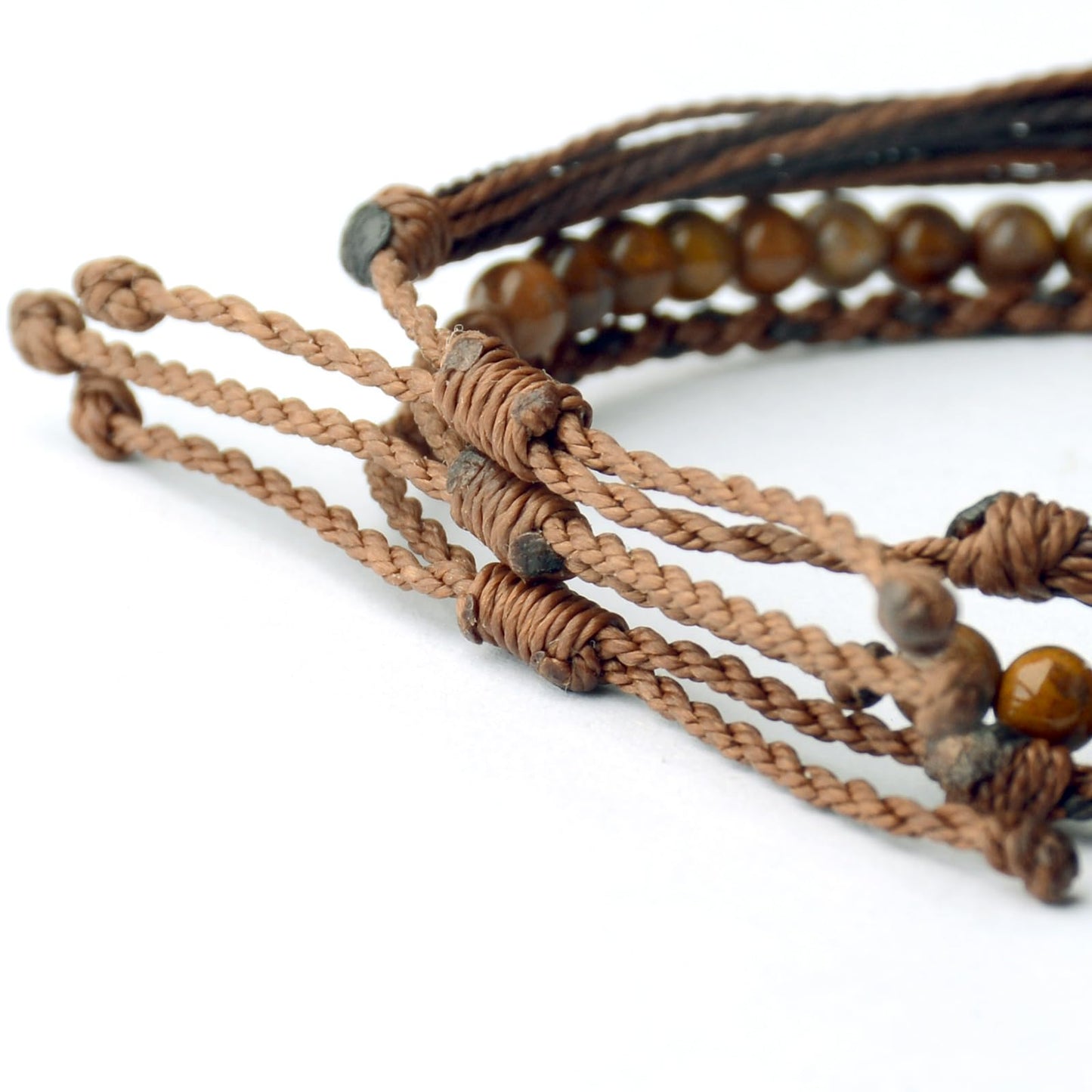Handmade Natural Stone Beaded Healing Bracelet Gift for Men Adjustable Rope String Bracelet (wooden jasper, Adjustable)