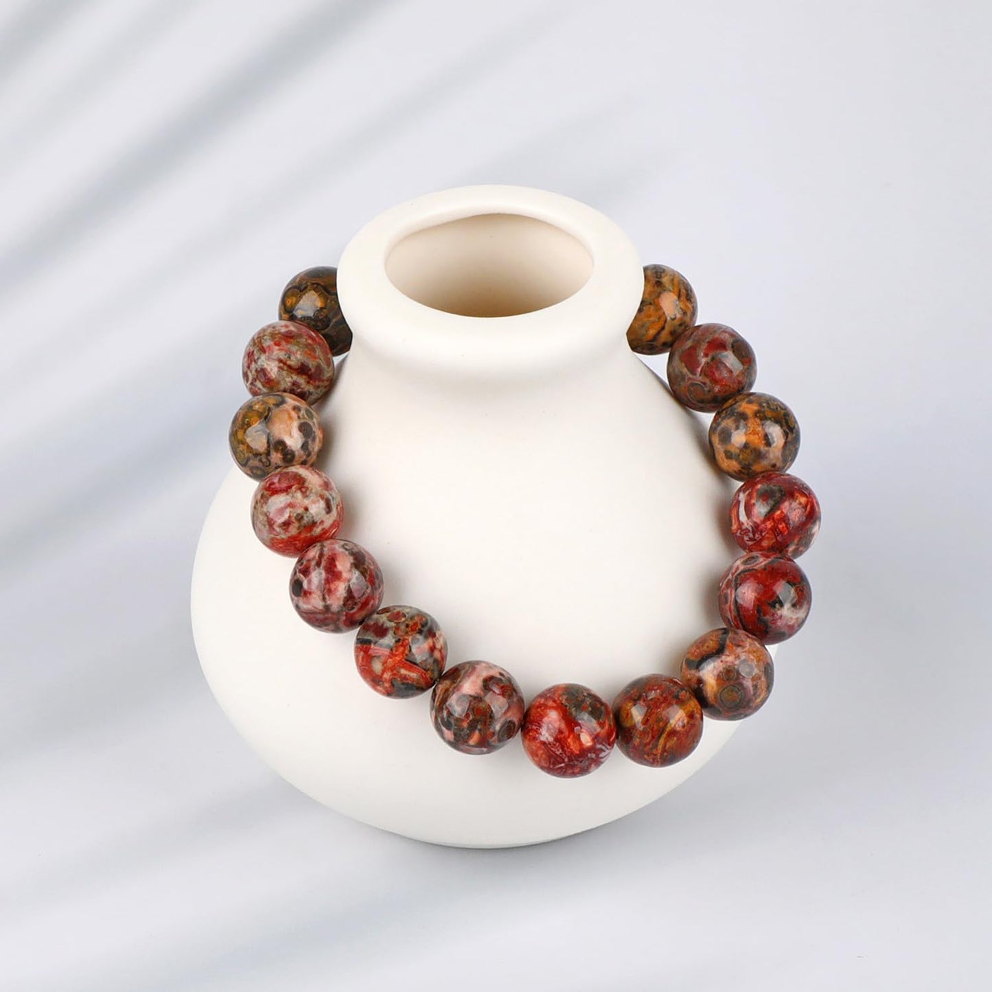 LPBeads Handmade Natural Gemstone Stretch Elastic 10mm Leopard Jasper Bracelet Healing Crystal Round Stone Beads Jewelry Gifts for Women Men