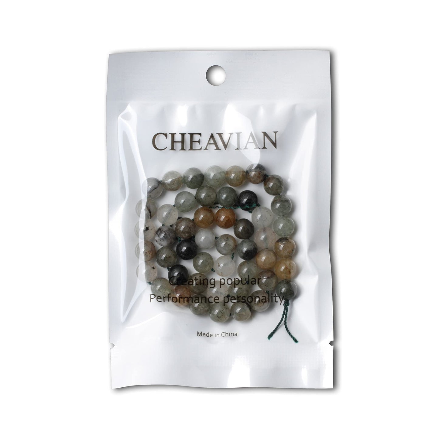 CHEAVIAN 45PCS 8mm Natural Green Phantom Crystal Round Loose Beads for Jewelry Making 1 Strand 15"