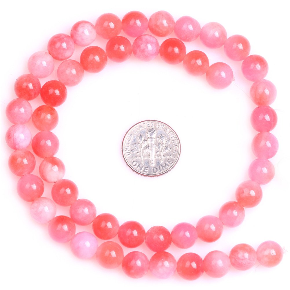 JOE FOREMAN 8mm Pink Jade Semi Precious Stone Round Rhodochrosite Color Loose Beads for Jewelry Making DIY Handmade Craft Supplies 15" Dyed Color