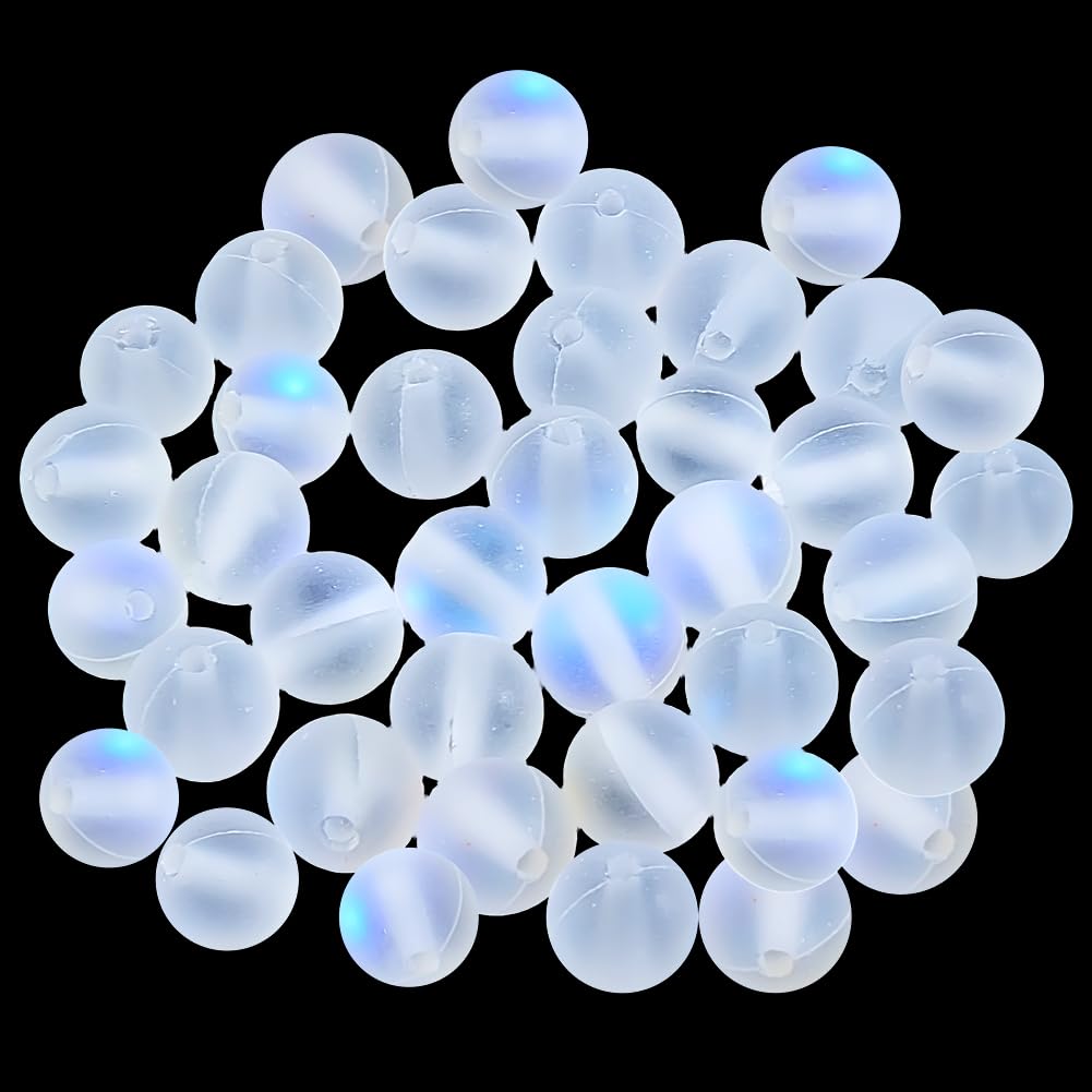 PONABEADIY 1 Box 120PCS 6MM Matte Moonstone Round Beads with Holes Frosted White Transparent Clear Spacer Loose Gemstone Stone Crystal Bead Bulk for Jewelry Making Necklace Bracelet Diy Craft Supplies