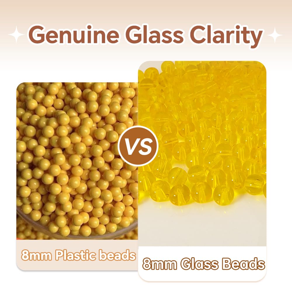 PAMIR TONG 400pcs 8mm Round Glass Beads for Bracelet Pretty Smooth Loose Beads for Necklace-Earring-Jewelry Making and DIY Crafts (Clear Yellow)