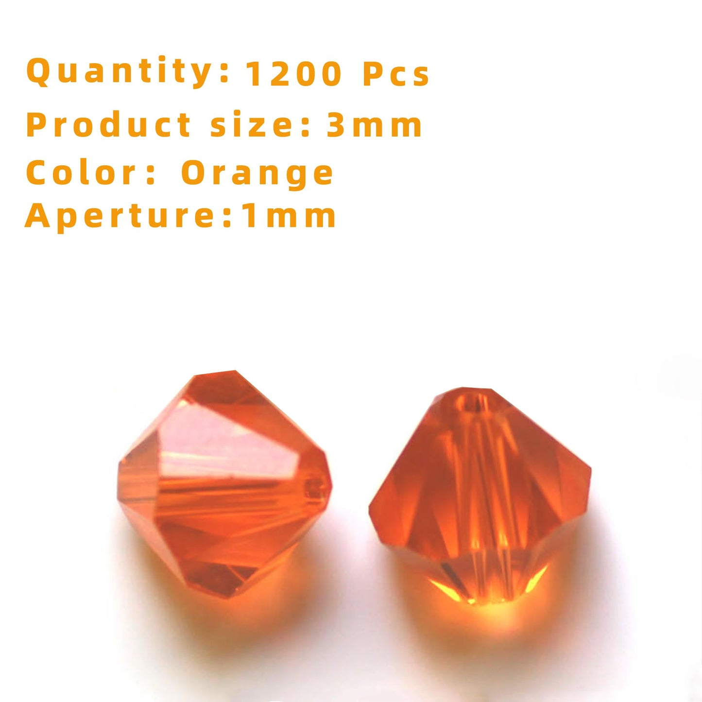 Laopottbeads 1200PCS 3mm Bicone Crystal Glass Beads for Jewelry Making, Sparkling Mini Beads for Suncatchers, DIY Bracelets & Craft Projects (Orange)
