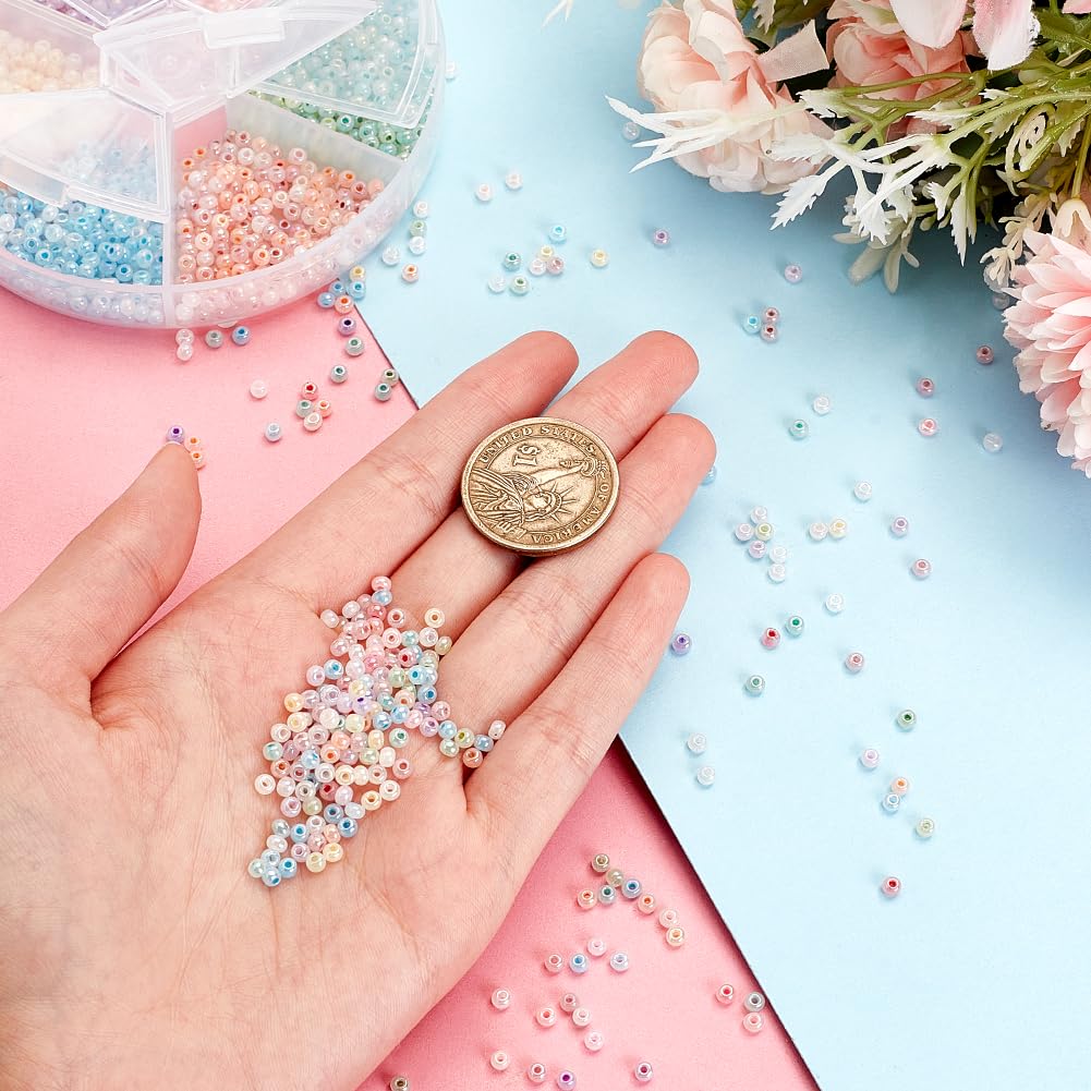 PH PandaHall 1800pcs 6 Colors Cloudy Fantasy Seed Beads 3mm Creamy Glass Beads Round Waist Beads Little Pastel Beads Small Craft Spacer Beads for Bracelet Necklace Earring Summer Seaside