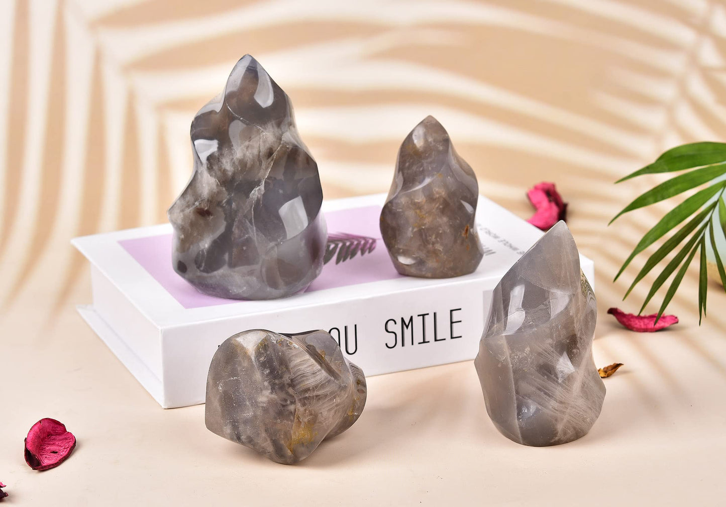 AMOYSTONE Blue Pink Quartz Flame Shaped Stone Towers Large Healing Crystal Quartz Home Decor 1.0LBS