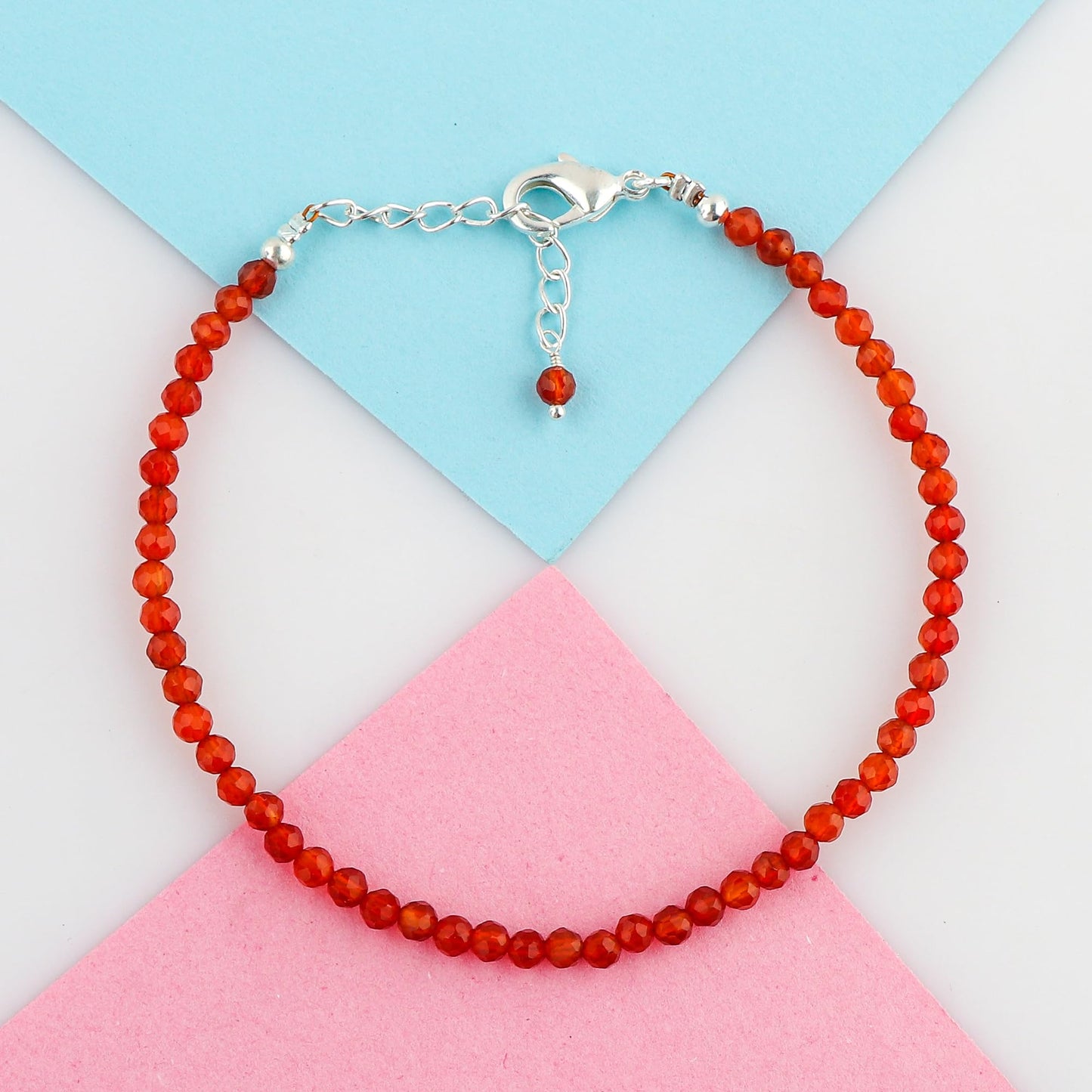 CRYSTALINES Natural Red Carnelian Gemstone Bracelets, Faceted Beads Stones, Handmade Hypoallergenic Bohemian Jewelry for Women, Healing Crystals, Adjustable Silver Plated 7+1inch Birthday Gift