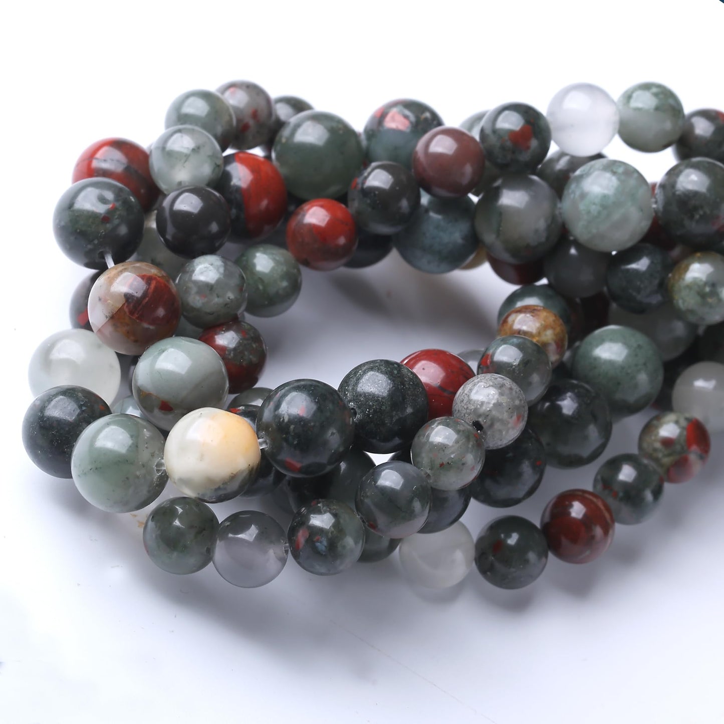 8MM African Bloodstone Round Loose Beads Natural Gem Beads Crystal Energy Stone Beads for Jewelry Making DIY Bracelet Necklace