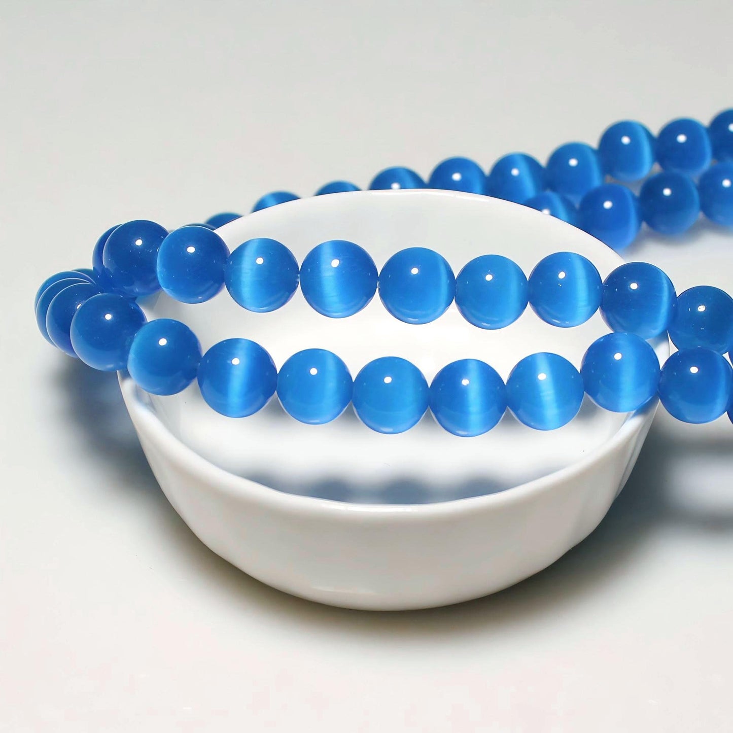 MJDCB 35pcs Royal Blue Cat Eye Stone Beads 10mm Round Crystal Loose Bead for Jewelry Making DIY Bracelets Necklace Accessories