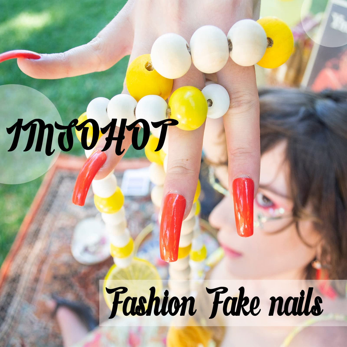 IMSOHOT Blue Press on Nails Almond Medium Fake Nails Glossy False Nails Full Cover Summer Acrylic Glue on Nails for Women DIY Manicure Decoration 24Pcs