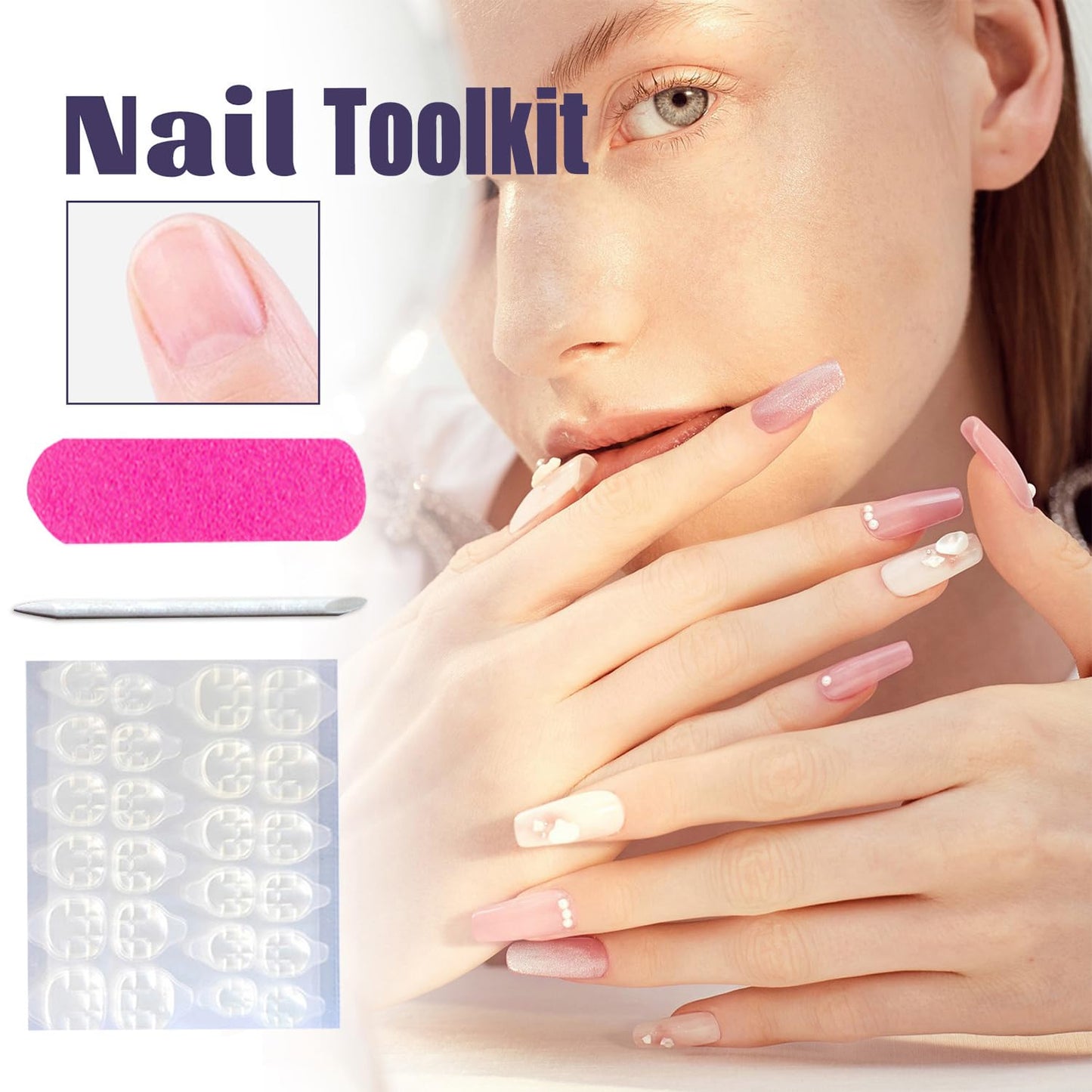LOPMNGHT Colorful Ballon Press on Nails Medium Length Gradient French Stick on Nail Press Ons with Design Full Cover Artificial False Nail Glossy Reusable Acrylic Manicure Glue on Nails for Women