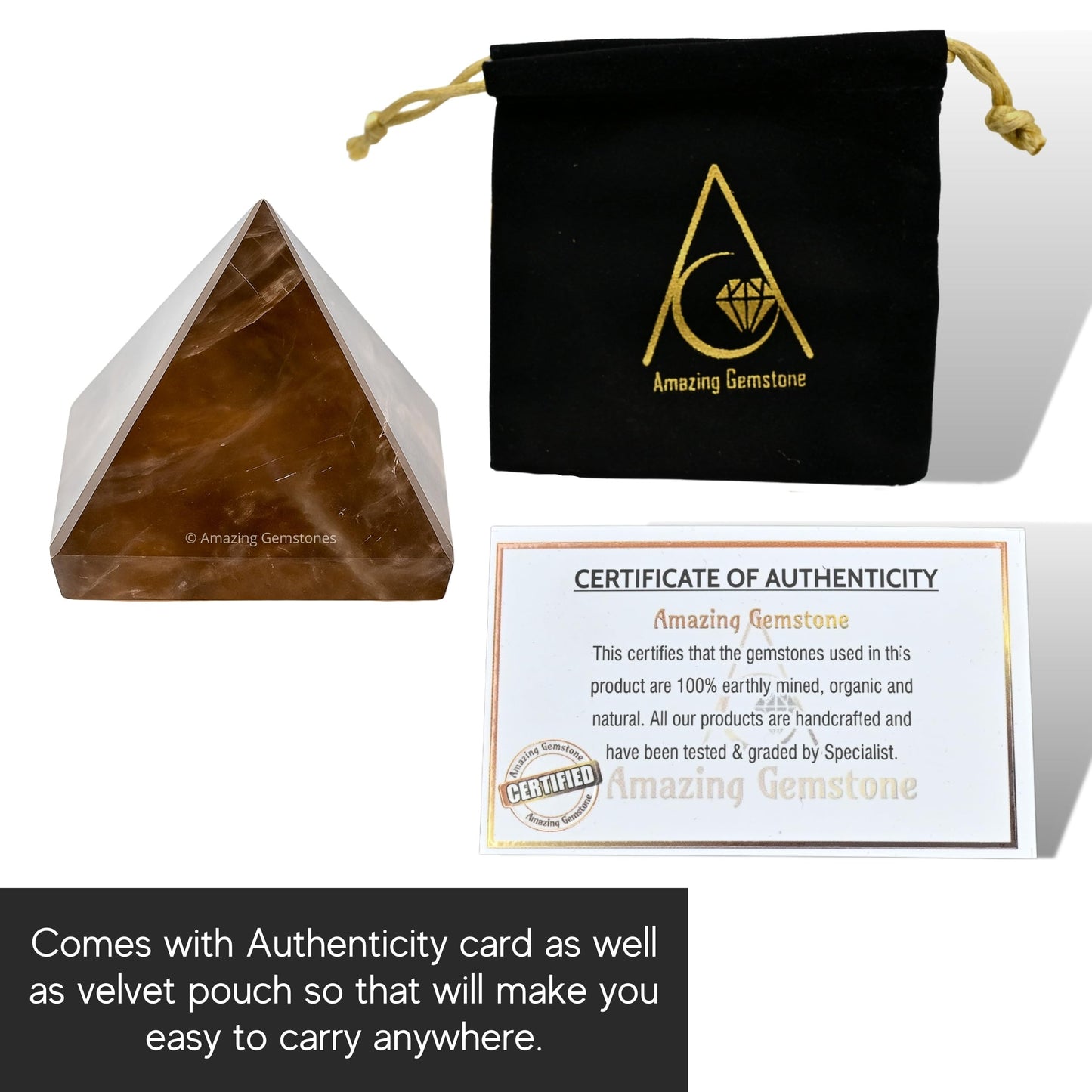 Amazing Gemstone Smoky Quartz Pyramid Crystal Healing Stones - 1" Great Pyramid Figurine of Natural Stone Pyramid for Meditation, Reiki, Chakra Balancing and Crystal Pyramids Grid