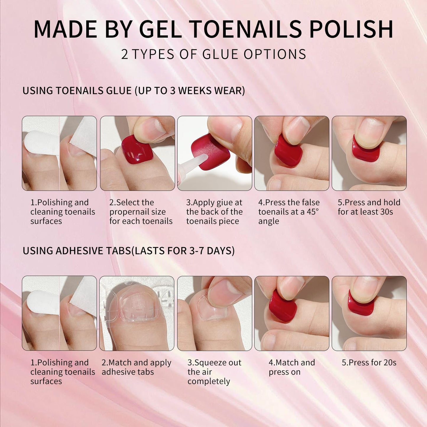 Pink Cat Eyes Press On Toenails,28 Pcs Soft Gel Rose Red Short Square Fake Toenails Kit, Natural Reusable Stick On False Toenail for Women and Girls SK0755