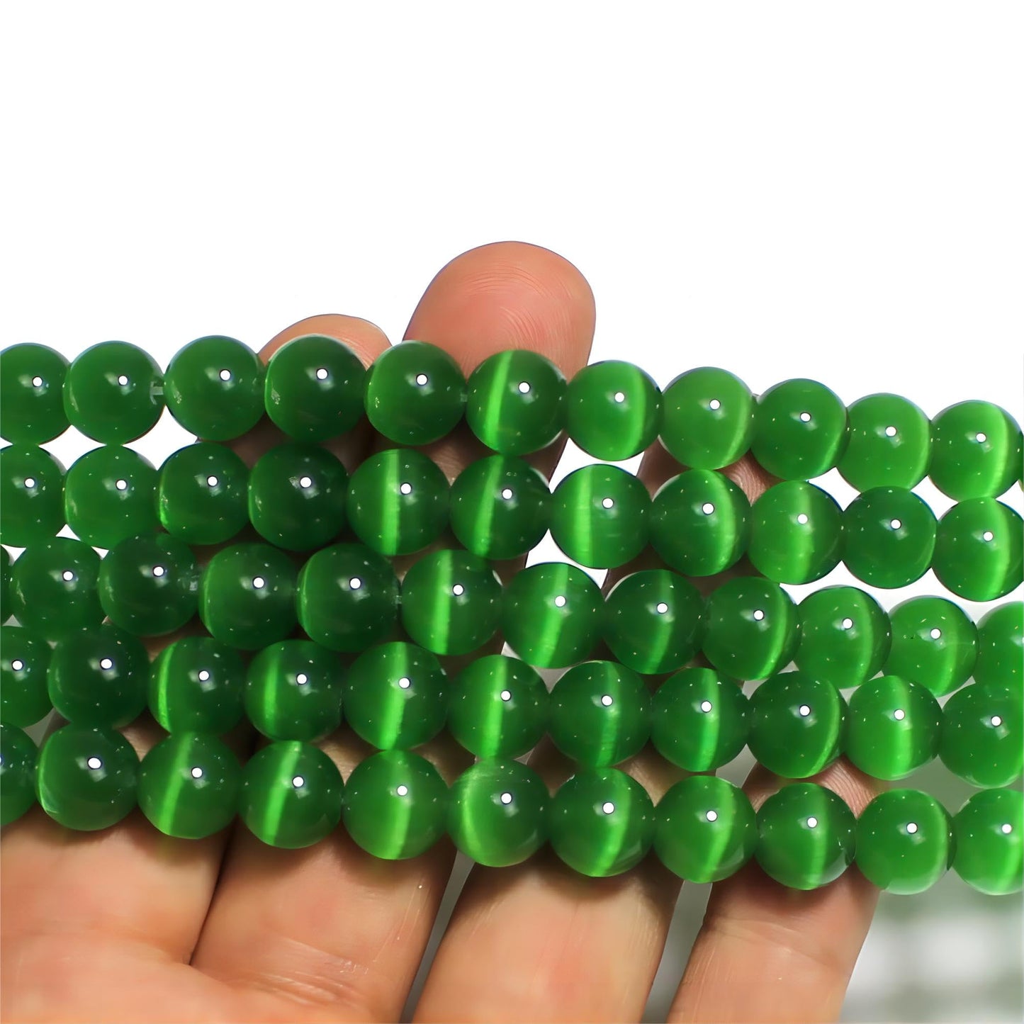 MJDCB 30pcs Dark Green Cat Eye Stone Beads 12mm Round Crystal Loose Bead for Jewelry Making DIY Bracelets Necklace