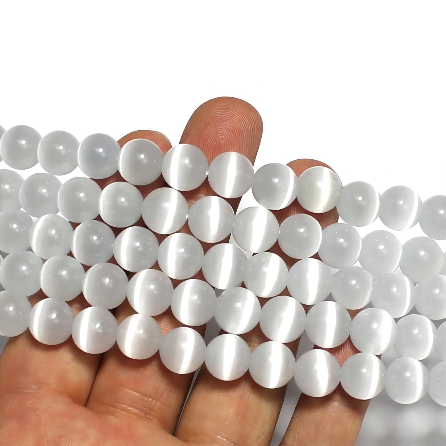 MJDCB 135pcs White Cat Eye Stone Beads 8mm Round Crystal Loose Bead for Jewelry Making DIY Bracelets Necklace Accessories