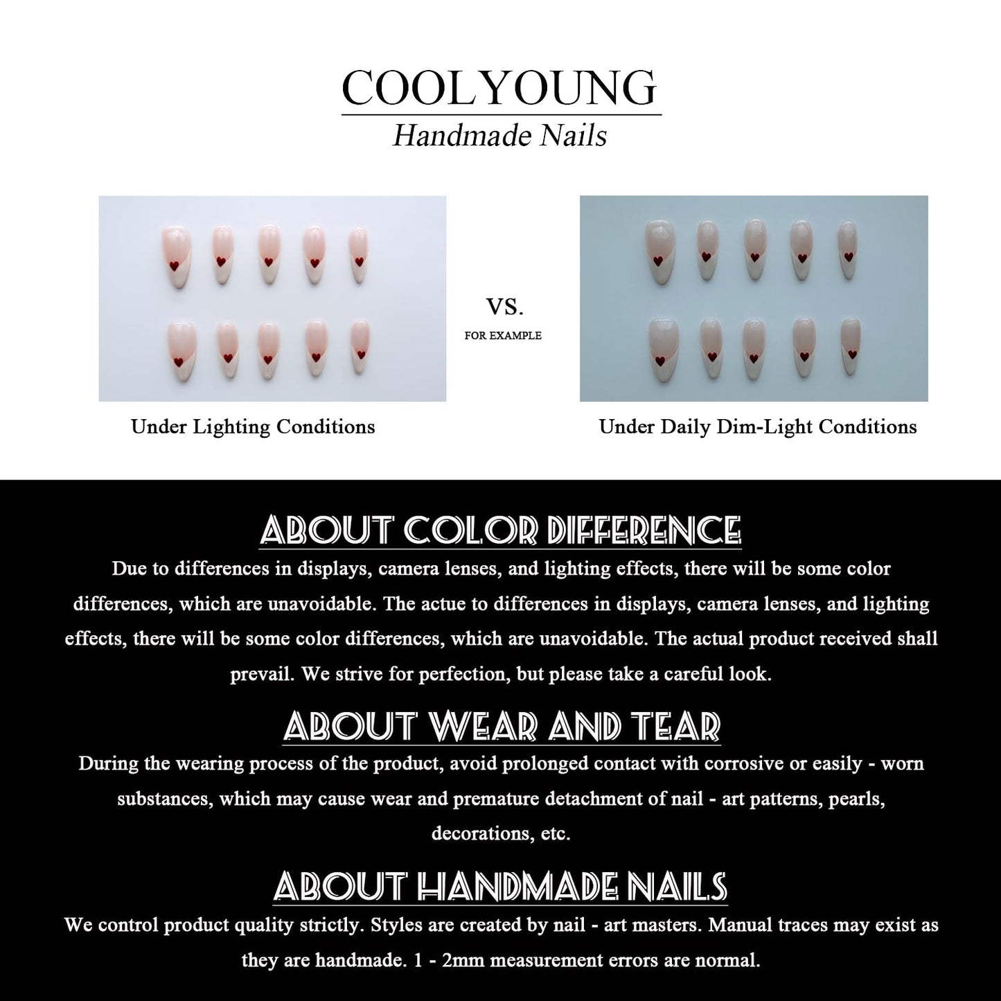 Handmade Press On Nails French Almond Shaped Press On Nails Pink 3D Nails Gifts For Women COOLYOUNG False Nails, 15 PCS, Size M