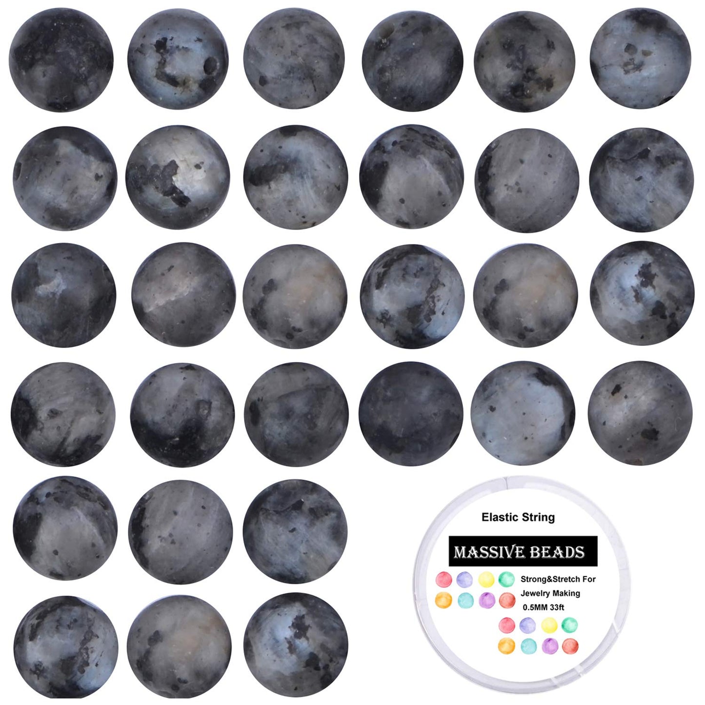 80Pcs Natural Crystal Beads Stone Gemstone Round Loose Energy Healing Beads with Free Crystal Stretch Cord for Jewelry Making (Larvikite Labradorite, 10mm)