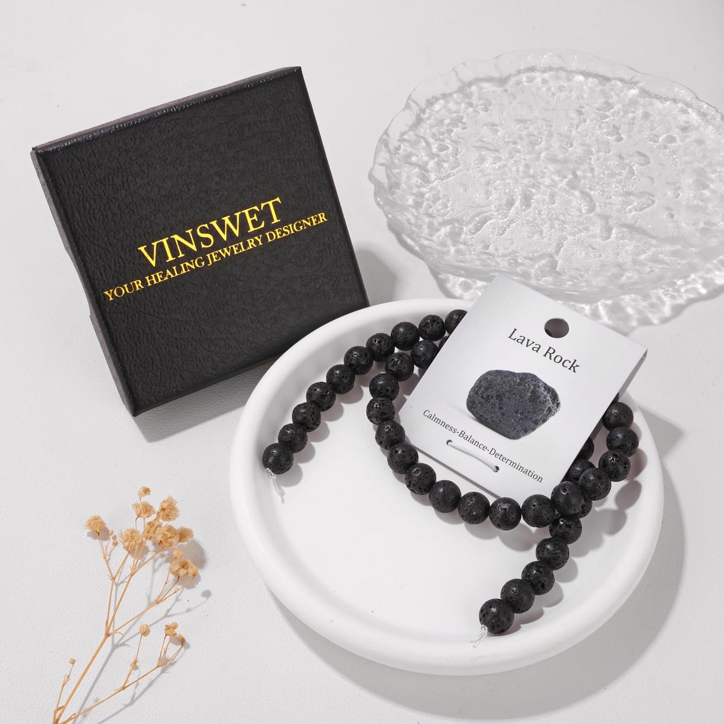 Vinswet 45pcs 8mm Lava Rock Natural Stone Beads Round Genuine Real Stone Beading Loose Gemstones DIY Smooth Bead for Bracelet Necklace Earrings Jewelry Making