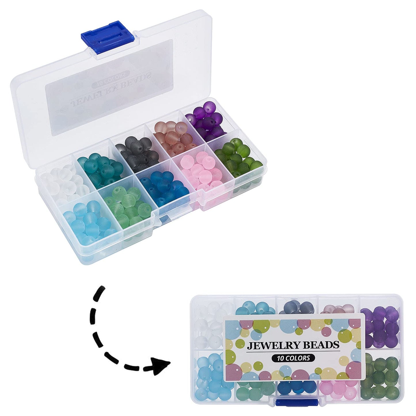 PH PandaHall 200pcs Frosted Glass Beads 10 Color 8mm Sea Glass Beads Spacers Matte Bead Ocean Blue Loose Bead for Friendship Bracelet Necklace Mother's Day Christmas Jewelry Making
