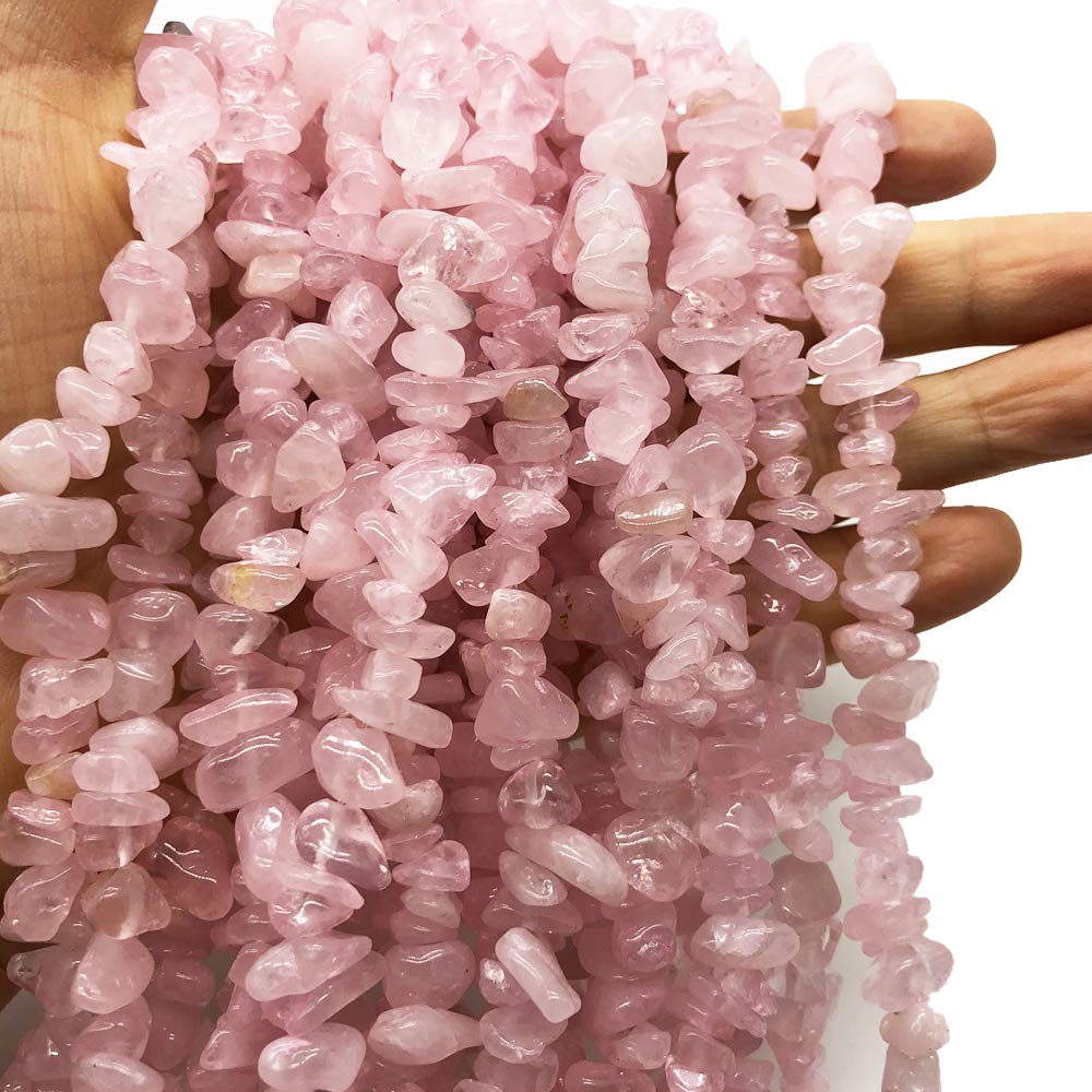 favoramulet 5-8mm Rose Quartz & Green Howlite Turquoise Tumbled Stone Chip Beads for Jewelry Making, Irregular Shaped Healing Crystal Loose Bead Supply, Pack of 2 Strands(64 inches)